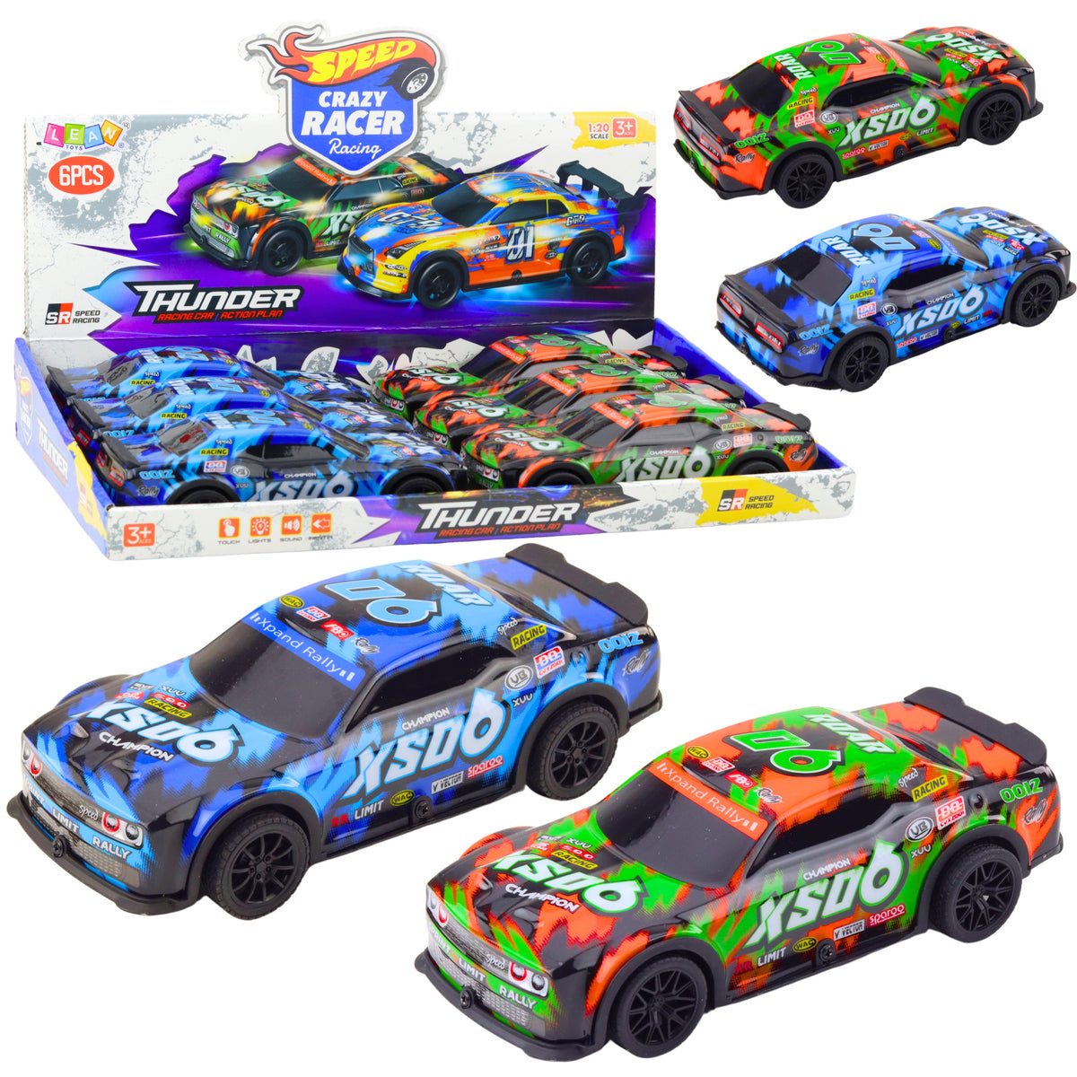 Xs06 Race Car Drive Lights Sounds Orange Blue