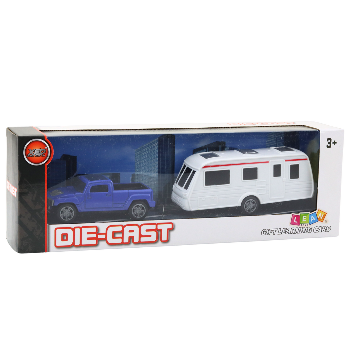 Set Of Metal Car With Camper Trailer Blue