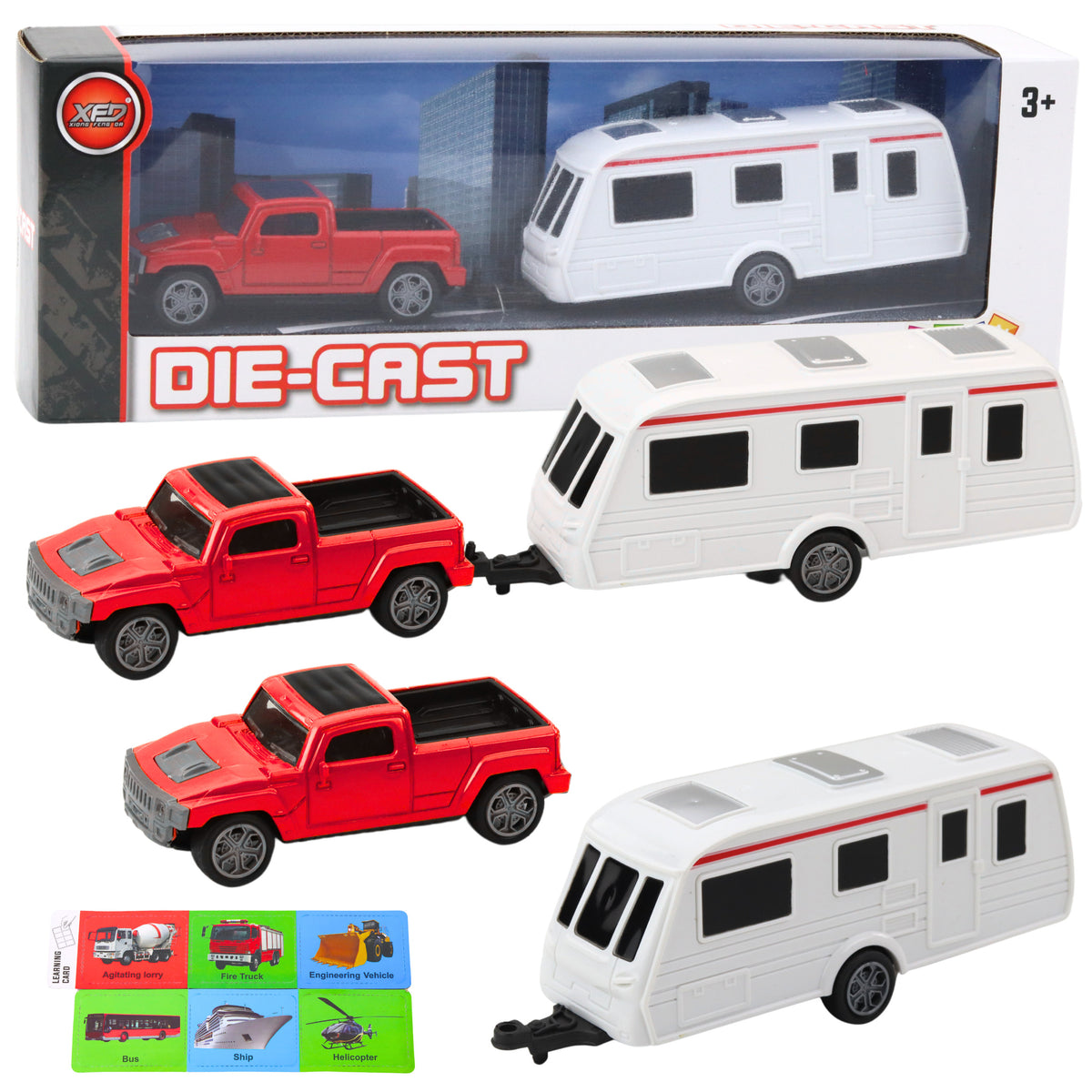 Set Of Metal Car With Camper Trailer Red