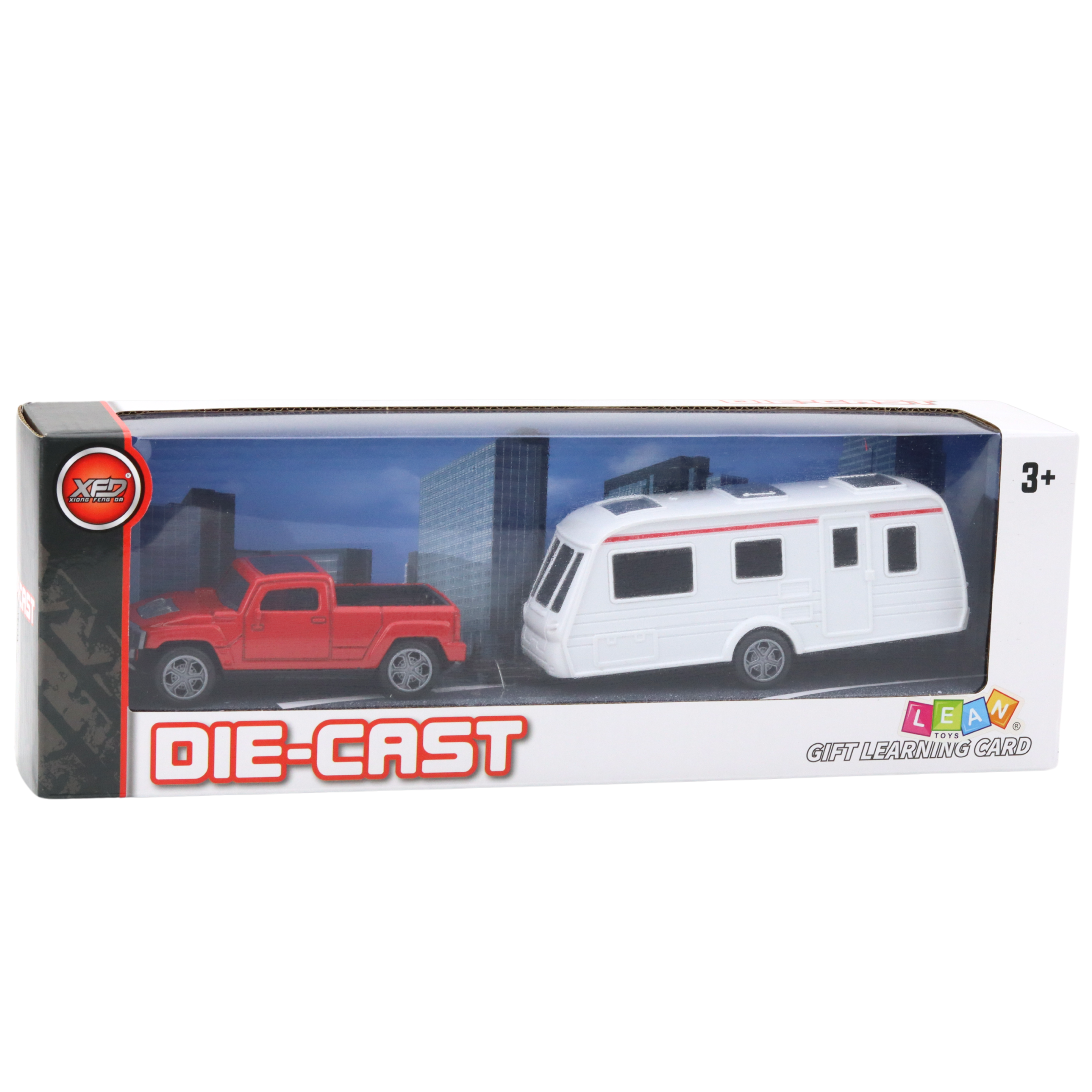 Set Of Metal Car With Camper Trailer Red