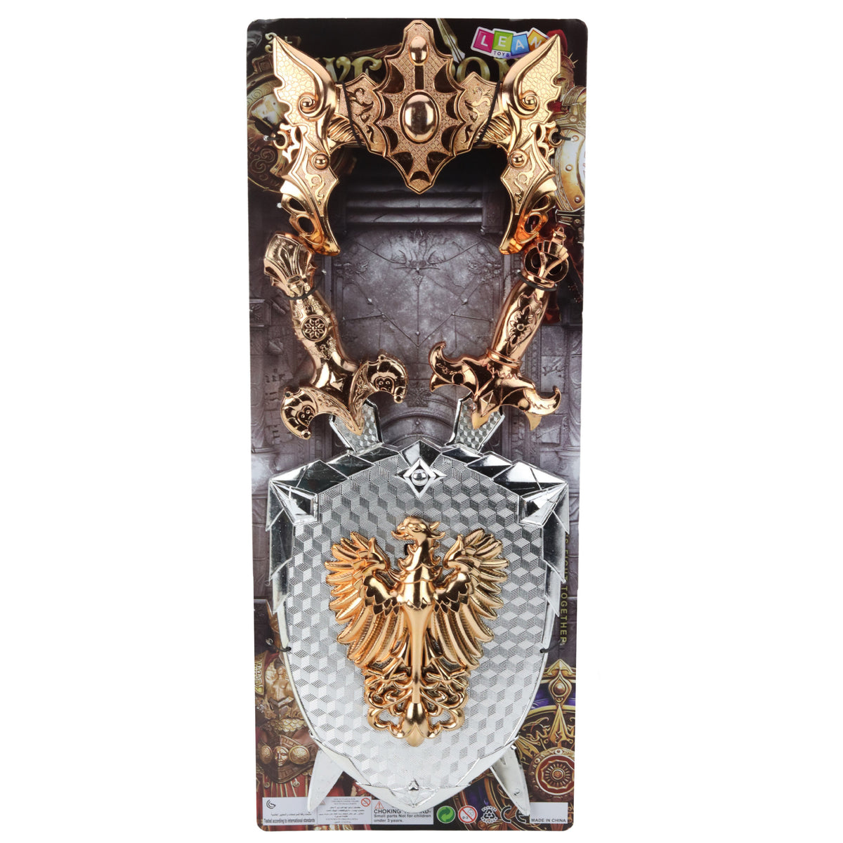 Knight Set Shield Two Swords Mask Silver Gold Eagle
