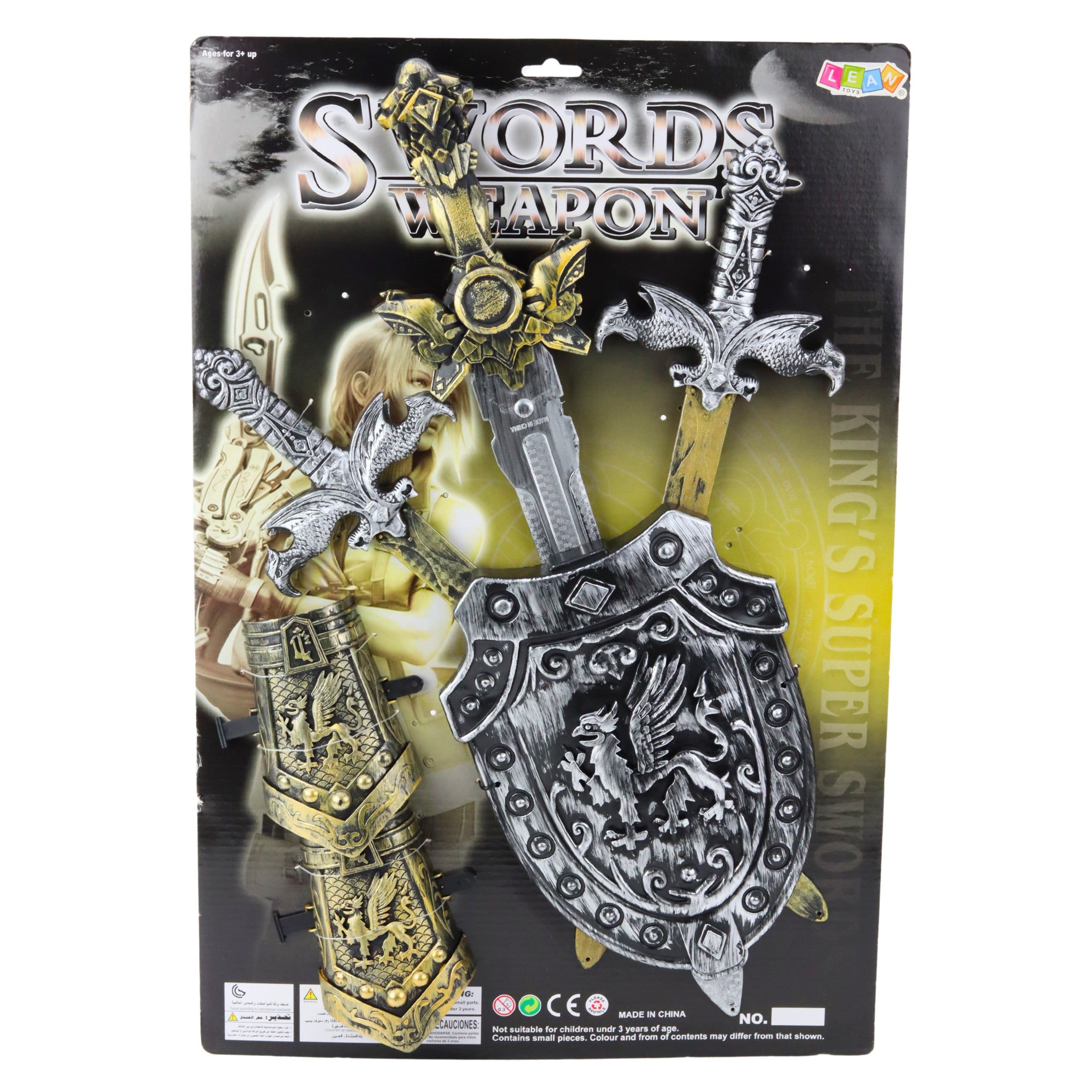 Knight Set 3 Swords Shield Protectors Realistic Decorations