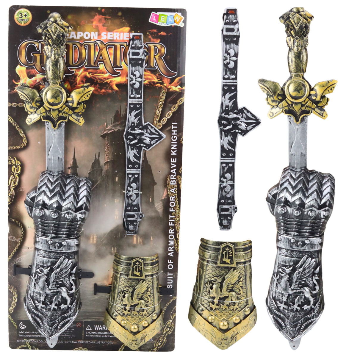 Set cavaliere gladiatore spada protettori cintura decorata
