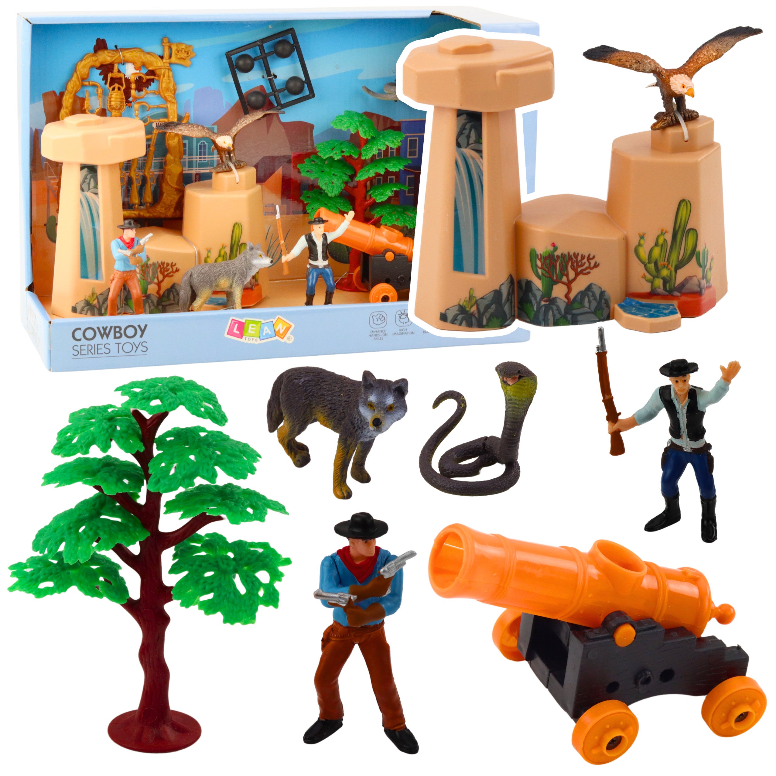 Cowboy Set Figures Wild West Cowboy Boat Cannon