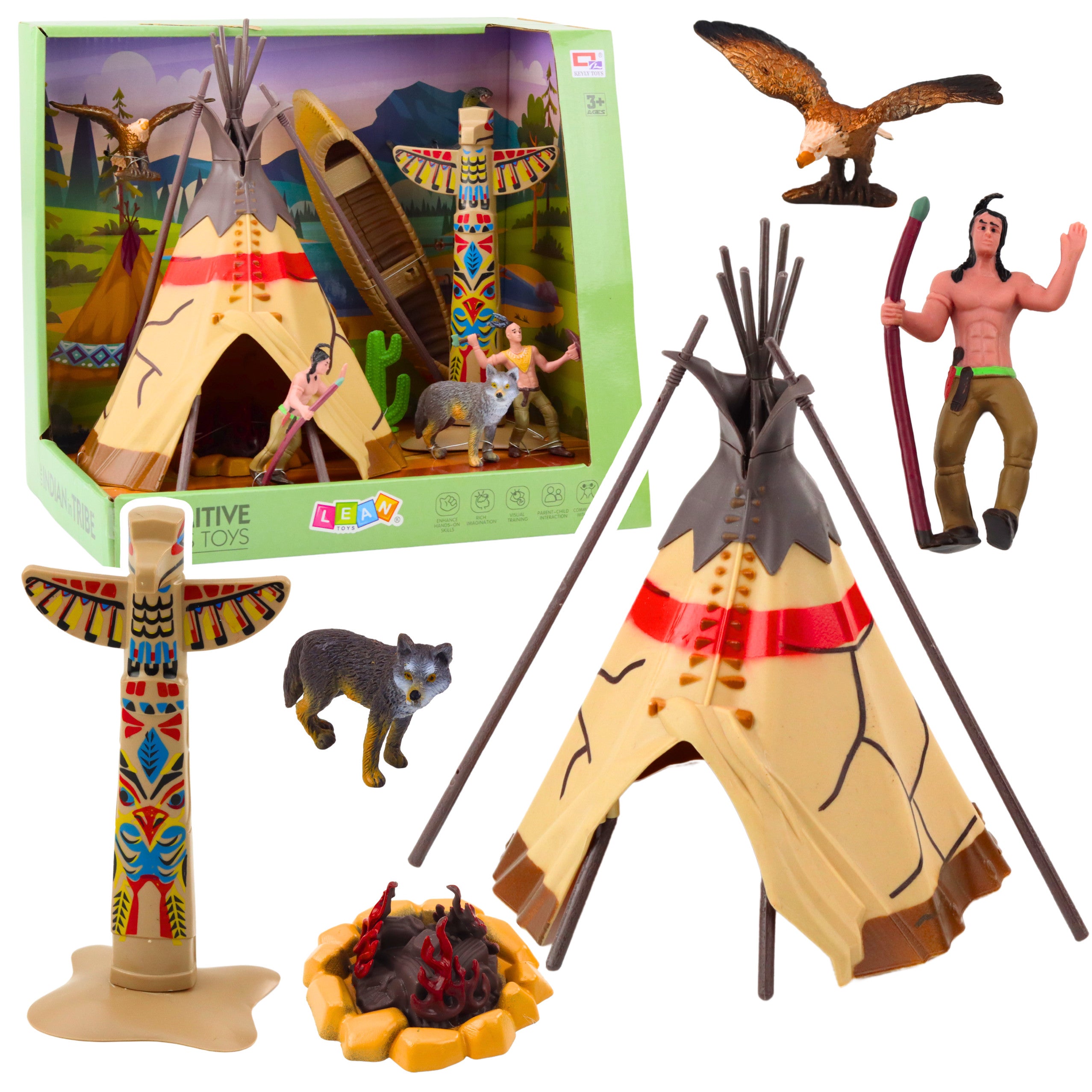 Set Of Indian Figures Village Indians Tent Tipi Boat Totem