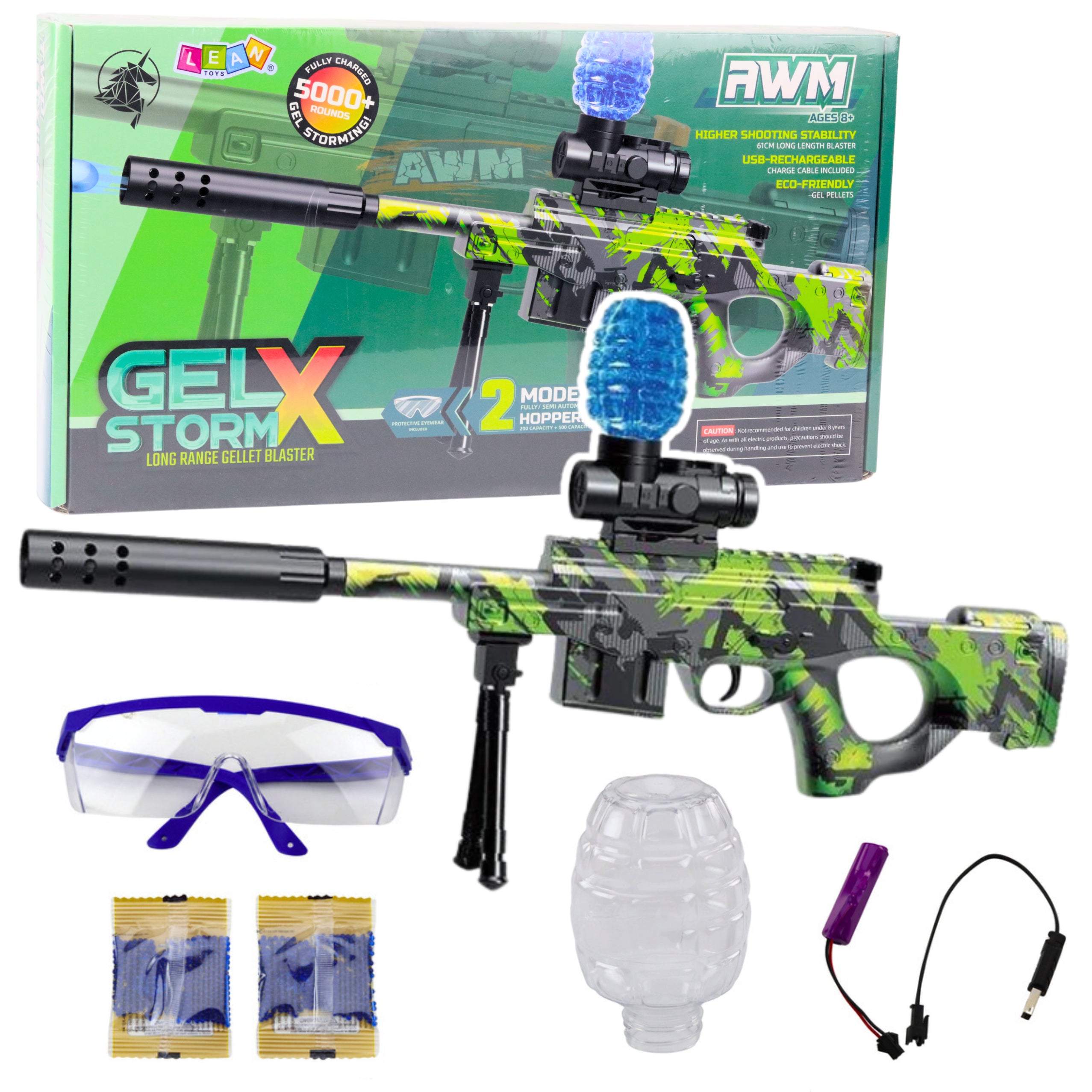 Awm Rifle For Water Balls Hydrogel Green Glasses 61cm