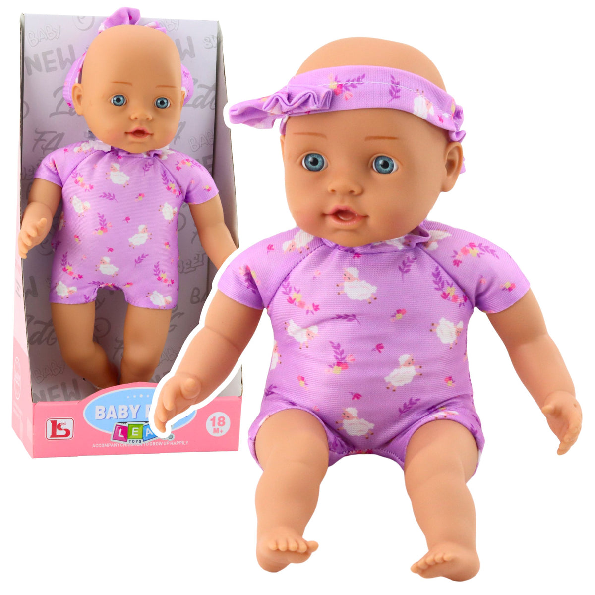 Baby Doll In Purple Bodysuit Soft Belly Headband With Bow 31 Cm