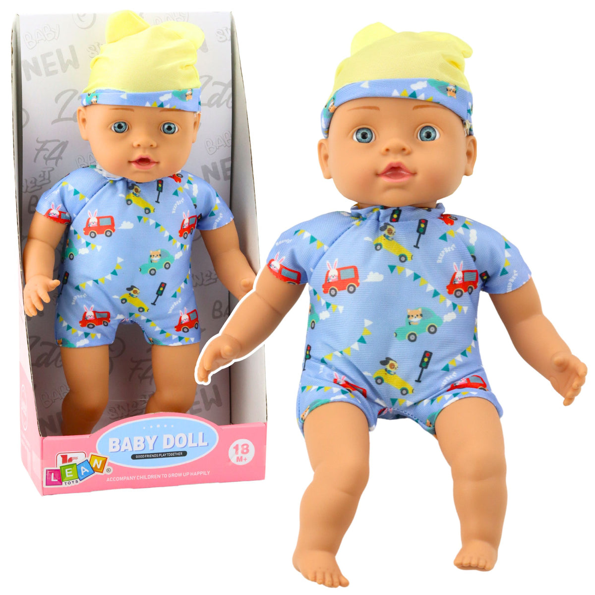 Baby Doll Blue Clothes With Patterns Hat With Ears 31cm