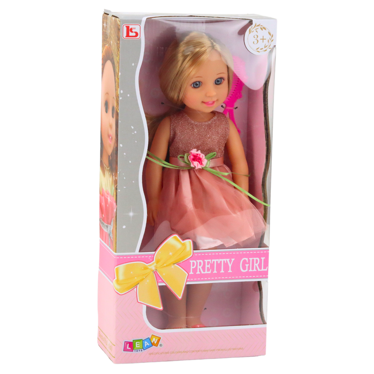 Doll In A Dress With A Bow Long Hair Pink Comb 38cm