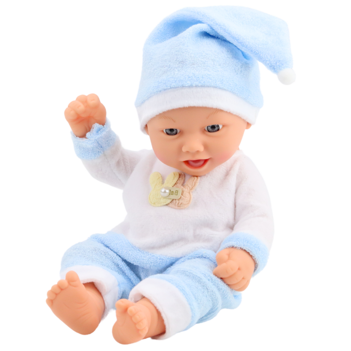 Baby Doll In Blue Pajamas Hat With Pompom