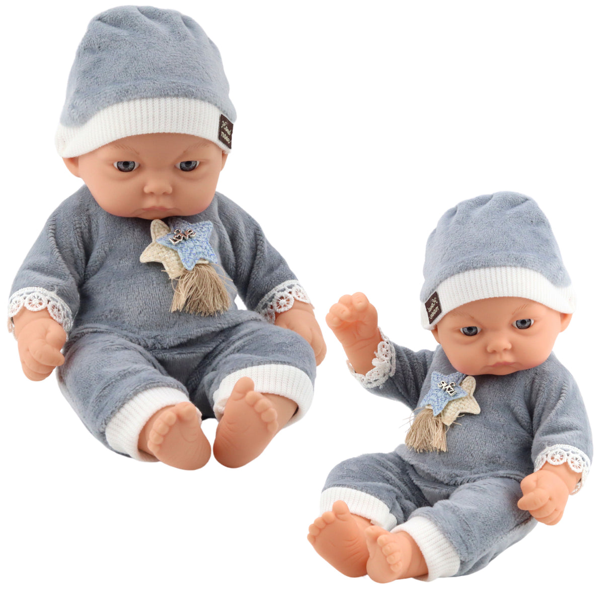 Baby Doll In Gray Pajamas With Stars Hat