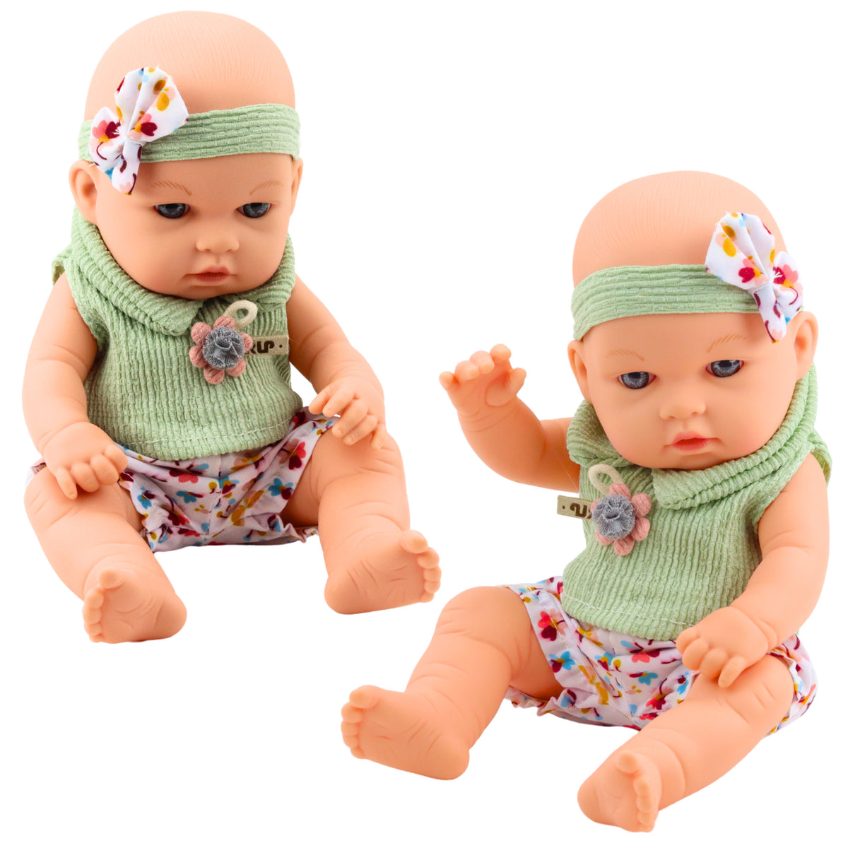 Baby Doll Green Floral Dress Headband With Bow