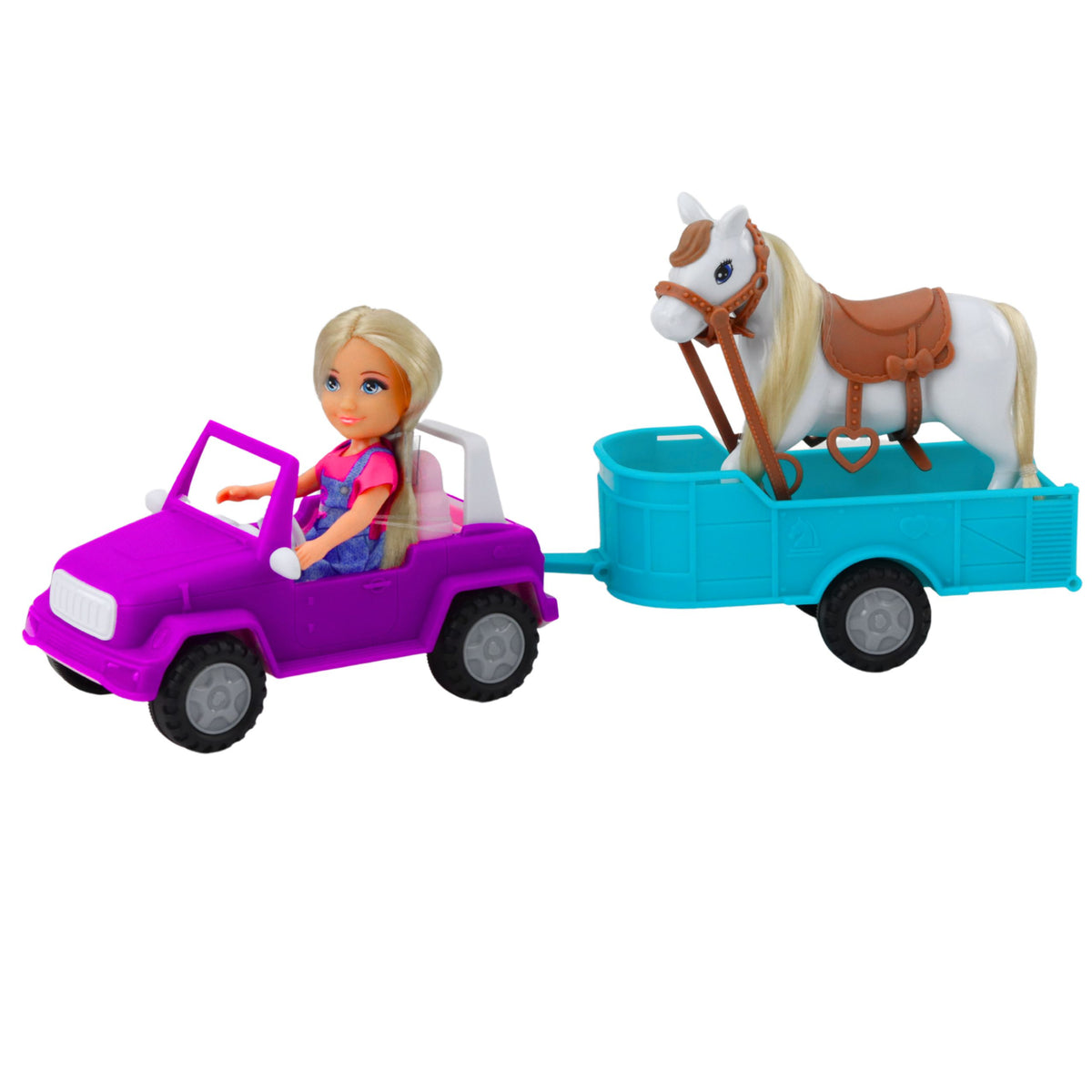 Ankiki Doll Set Convertible Car With Trailer And Horse
