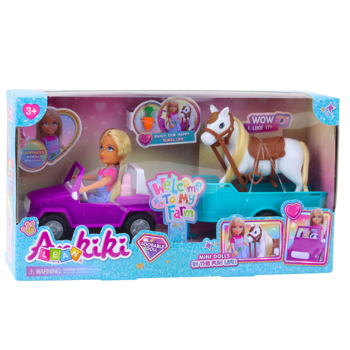 Ankiki Doll Set Convertible Car With Trailer And Horse