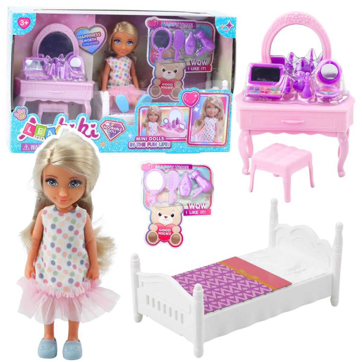Ankiki Doll Set Crib Dressing Table With Mirror Accessories