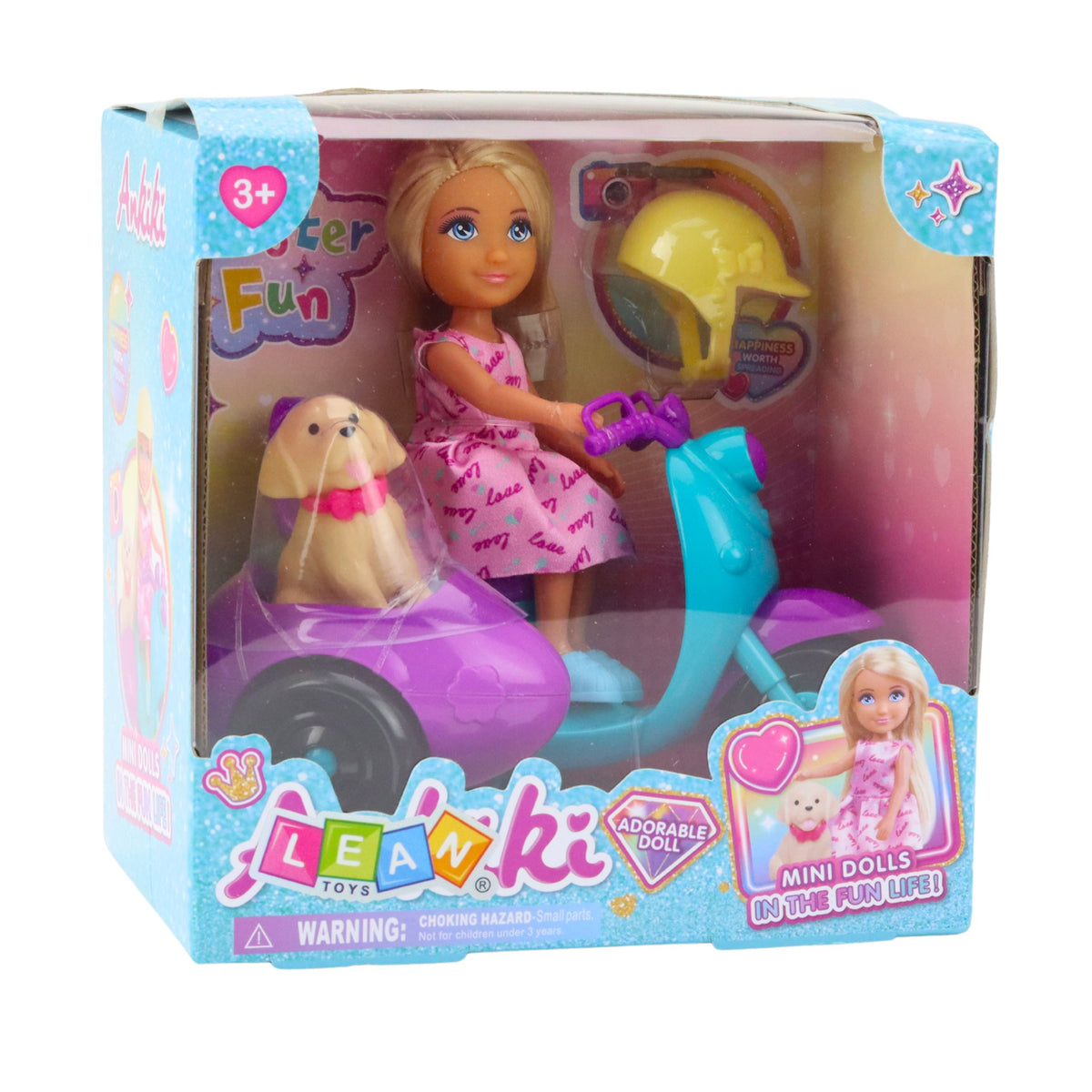 Ankiki Mini Doll On A Three-wheeled Scooter Dog Set