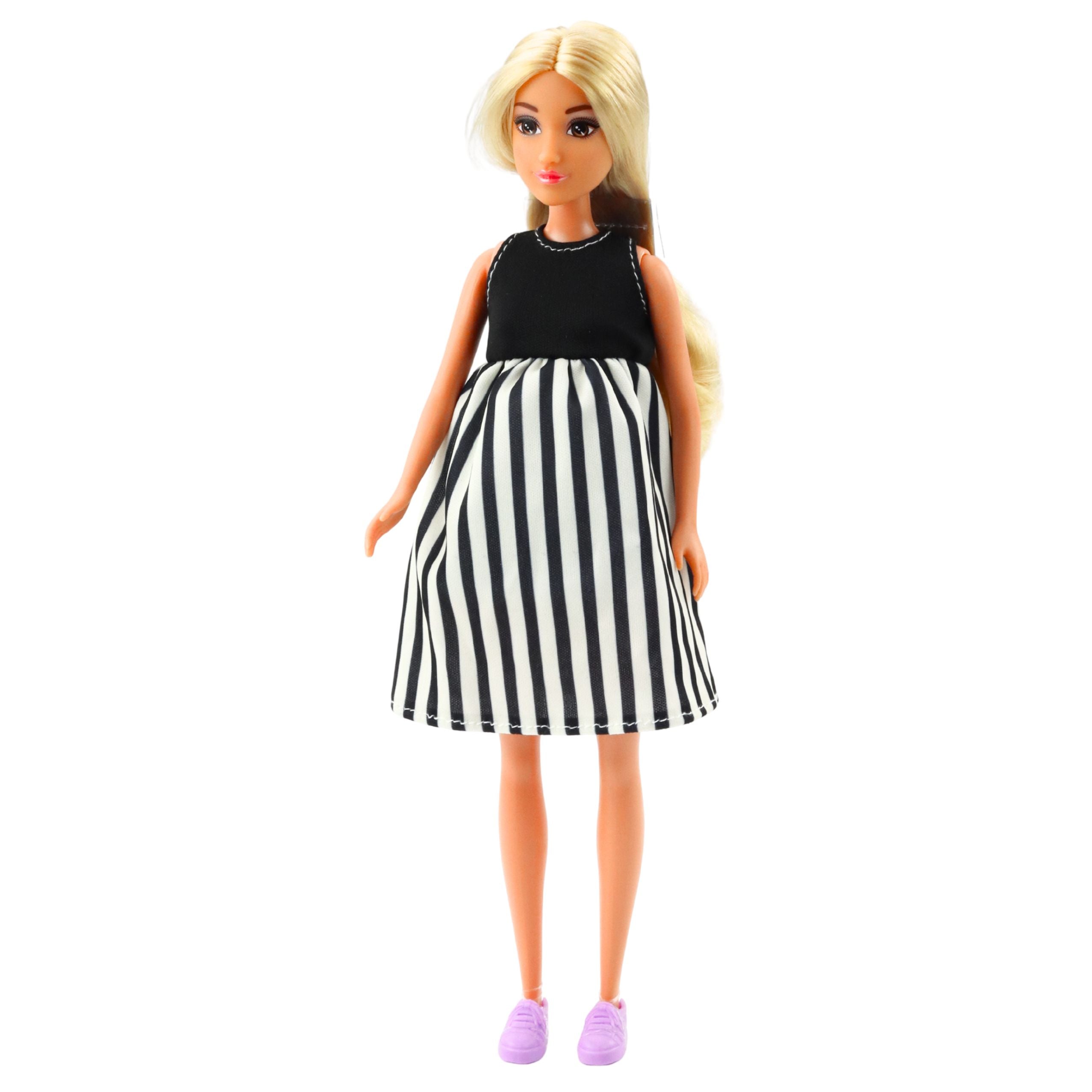 Anlily Pregnant Doll In Black And White Striped Dress Baby