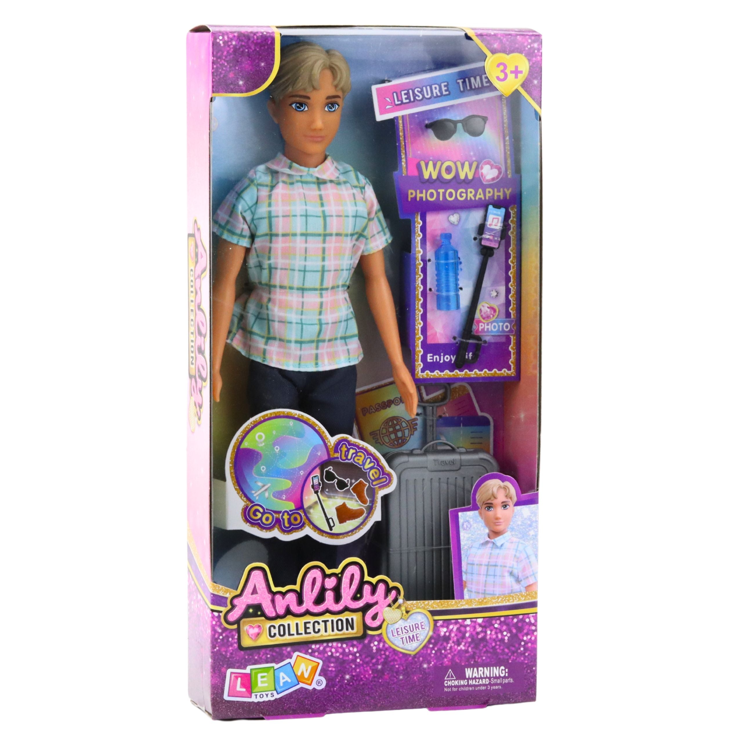 Anlily Doll Boy Accessories Suitcase Selfie Stick Glasses Bottle