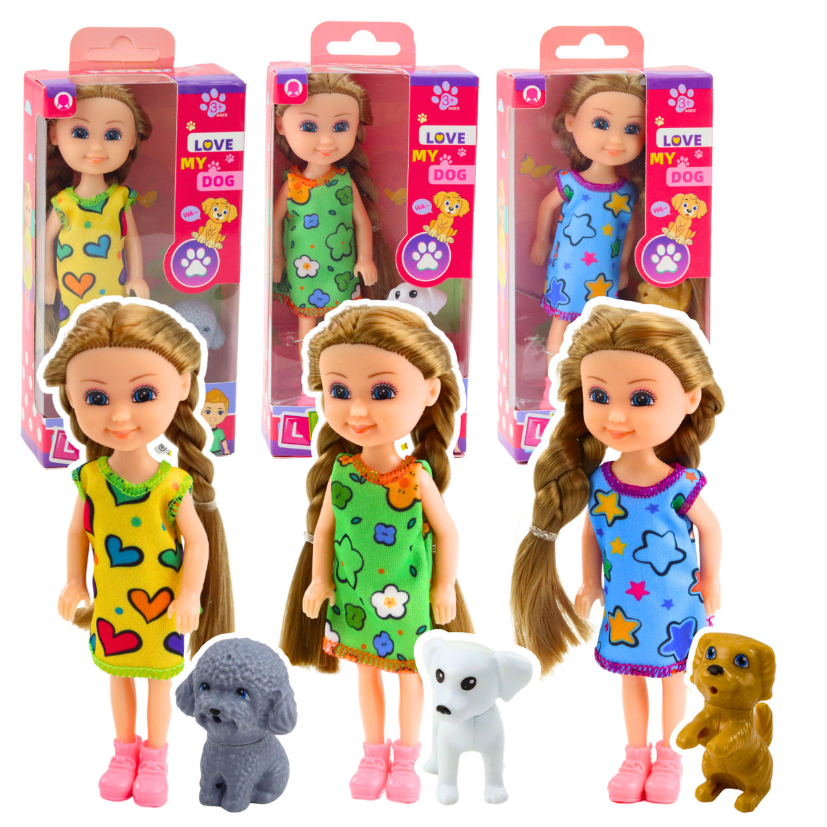 Set Mini Doll In Dress With Dog 14.5cm Mix