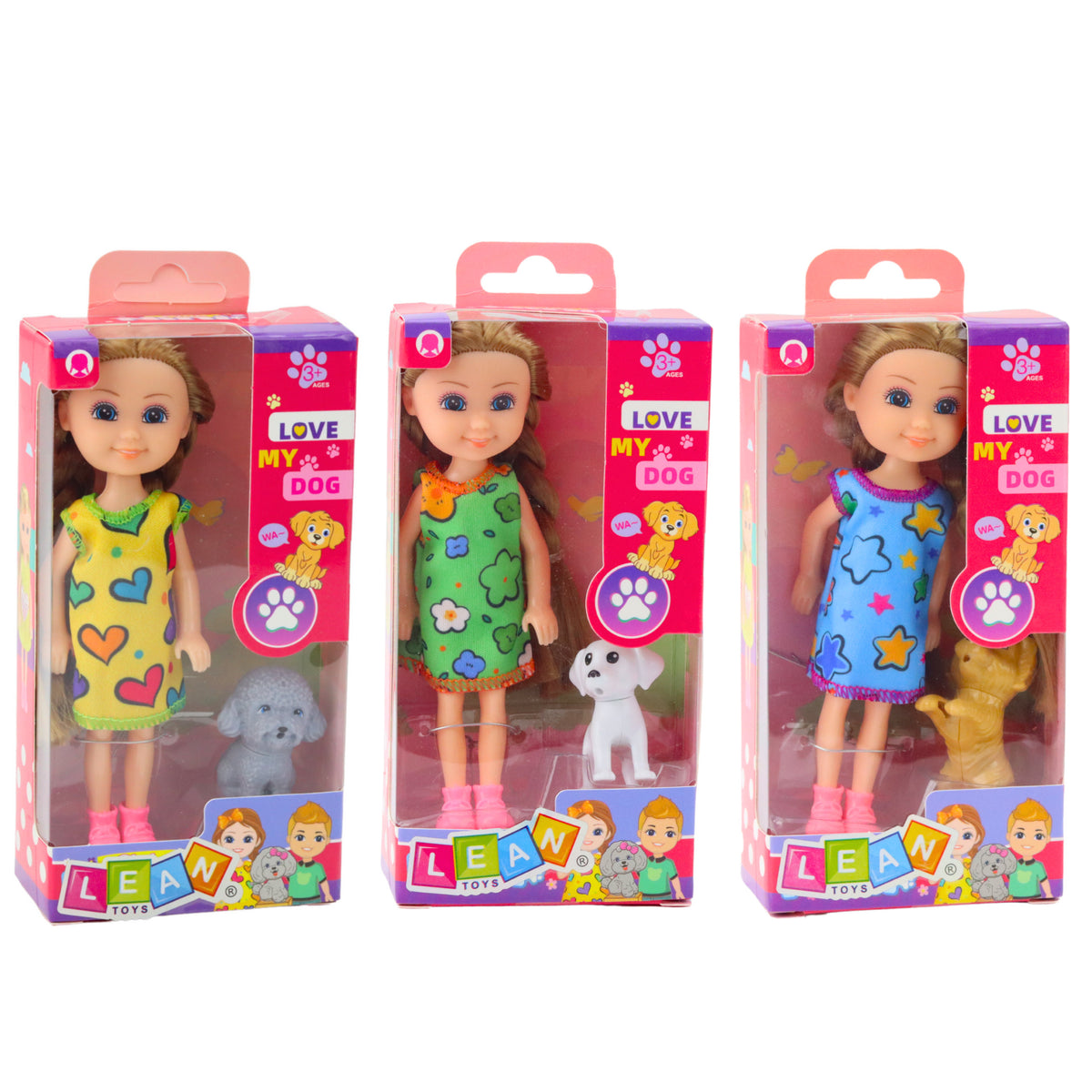 Set Mini Doll In Dress With Dog 14.5cm Mix