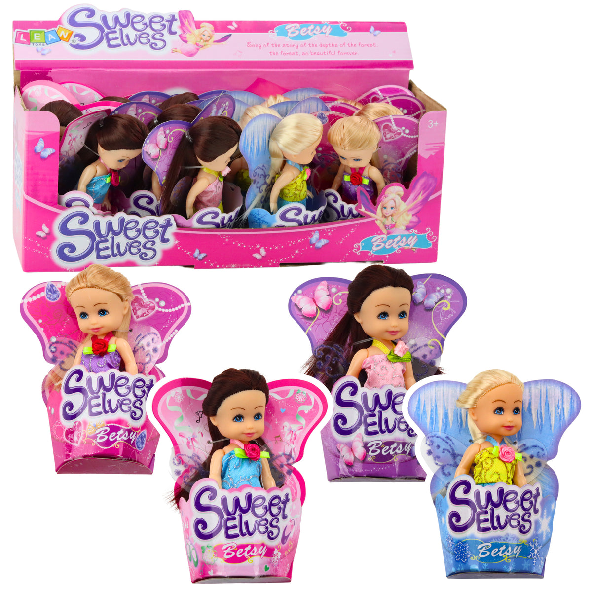 Mini Papusa Zana Elf Albastru Violet Roz Mix 11.5cm