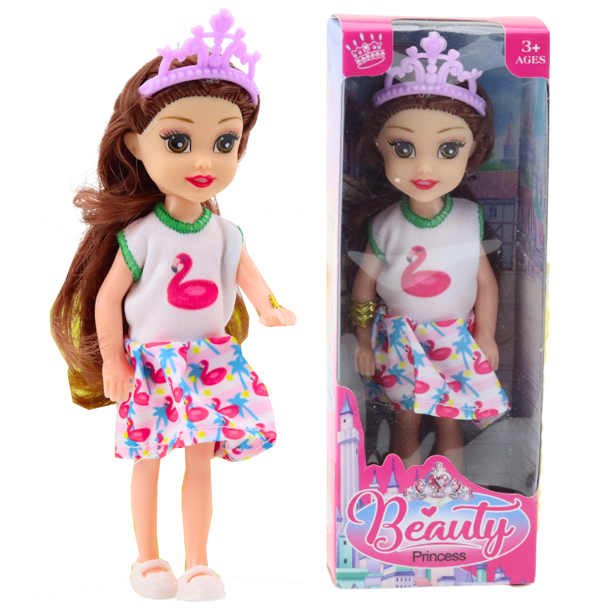 Mini Princess Doll With Crown Colorful Dress 14cm Mix