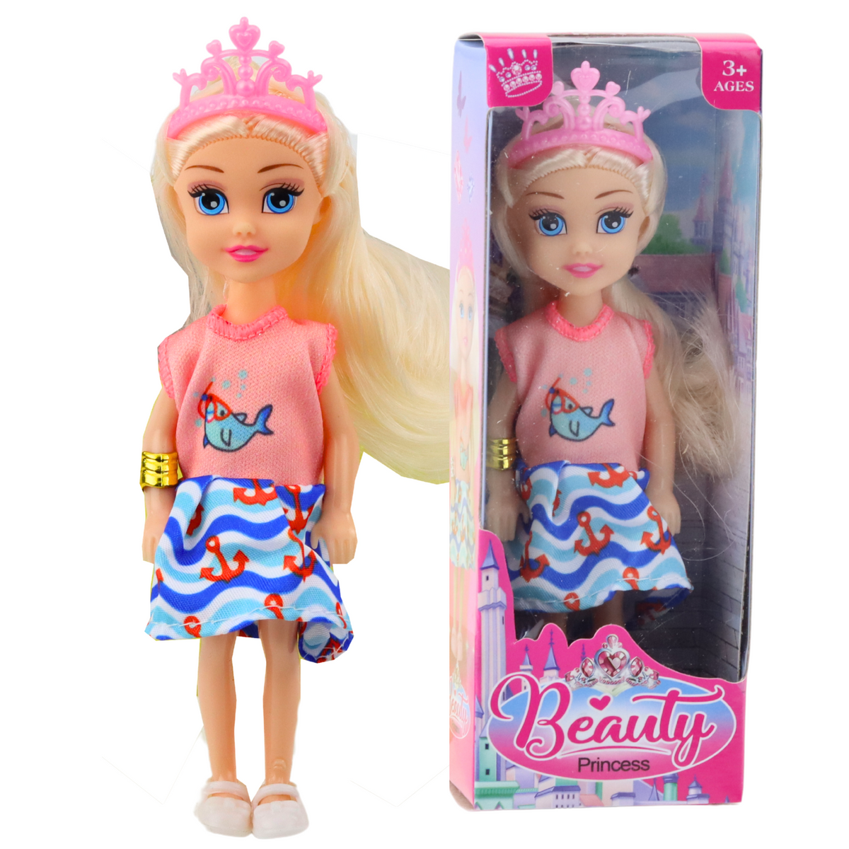 Mini Princess Doll With Crown Colorful Dress 14cm Mix