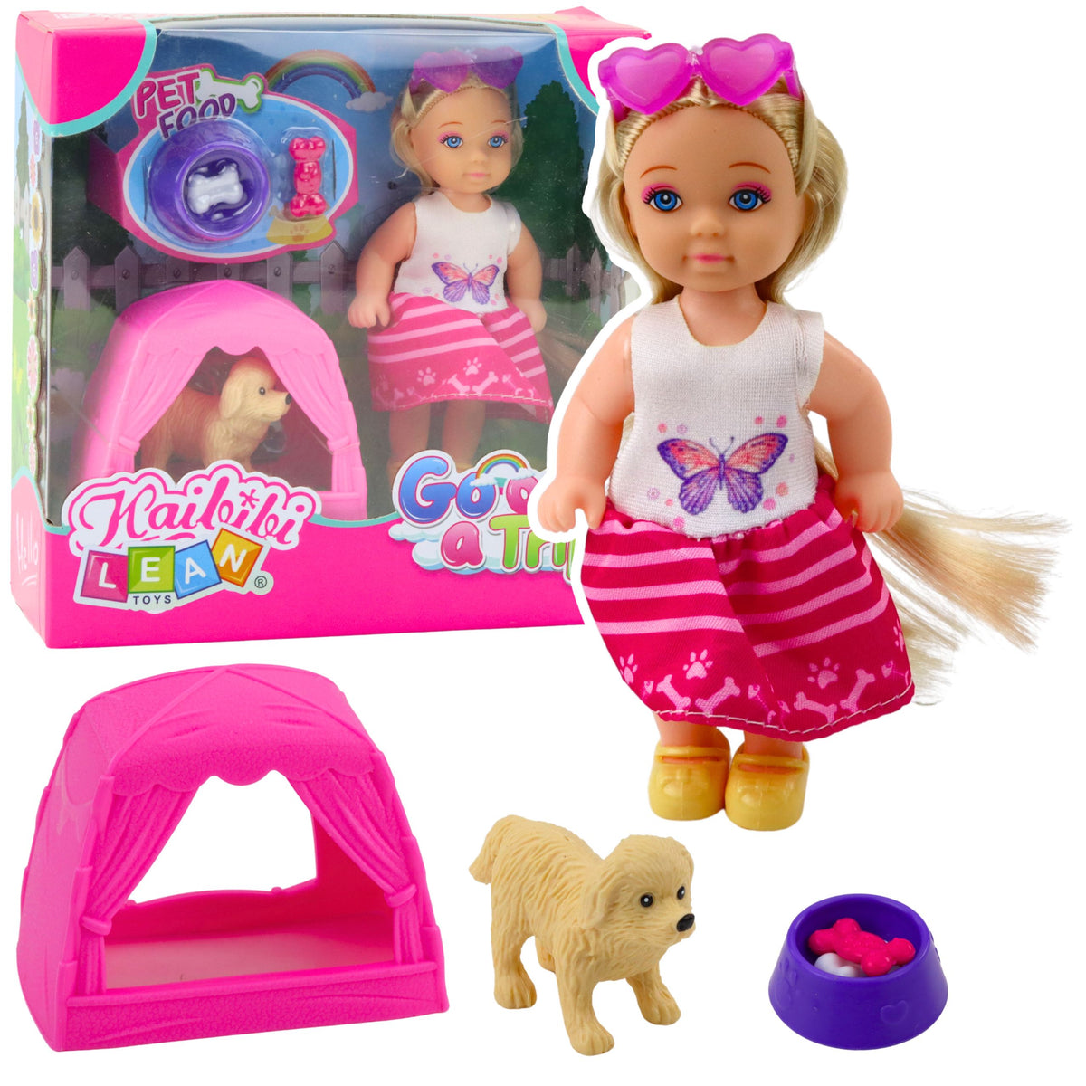 Mini Doll Set With Dog Tent And Accessories