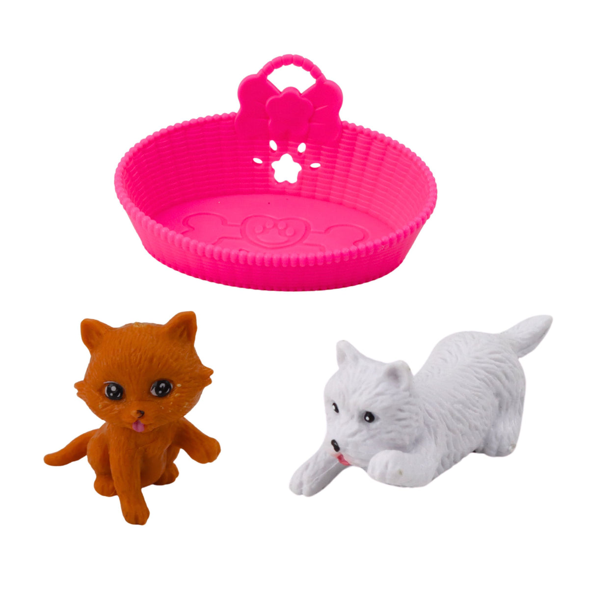 Mini Doll Set With Dog And Kitten Bed And Food Bowl