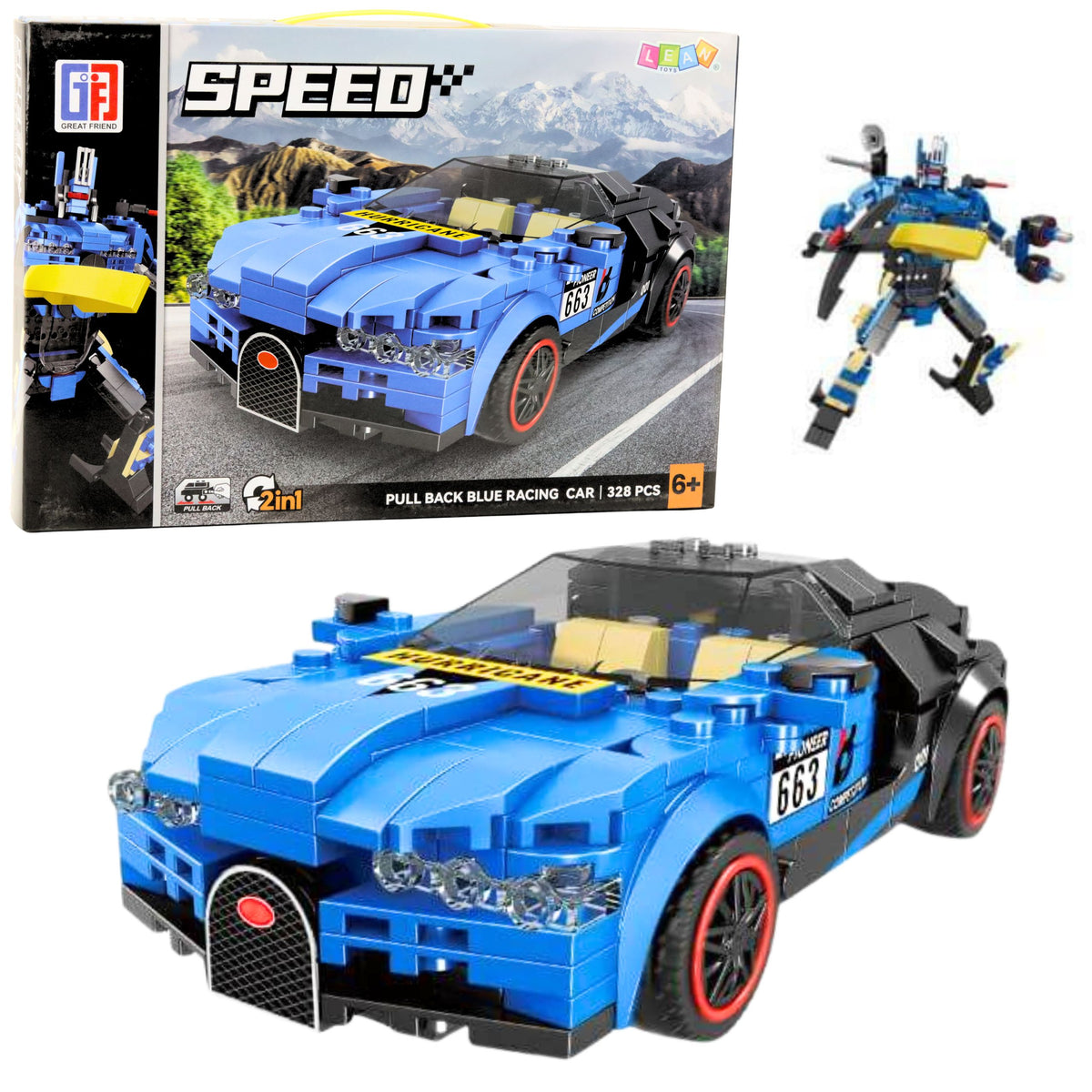Robot Car 2in1 Hurricane Blue Construction Bricks 328 Pcs.