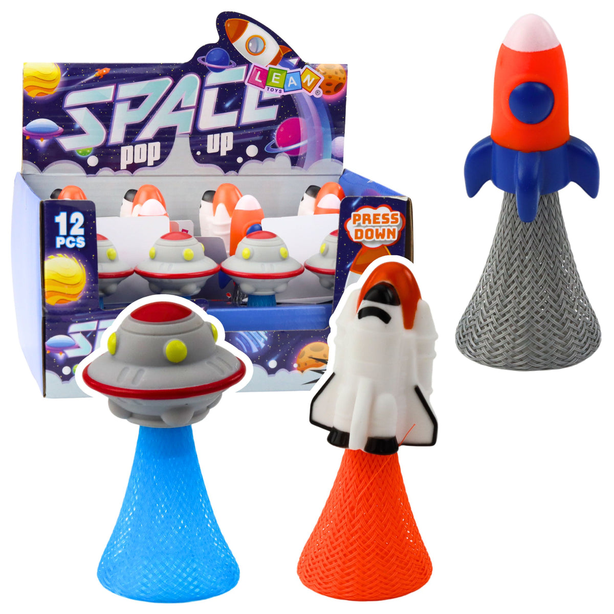 Jumping Spaceship On Spring Colorful Lights 11cm Mix