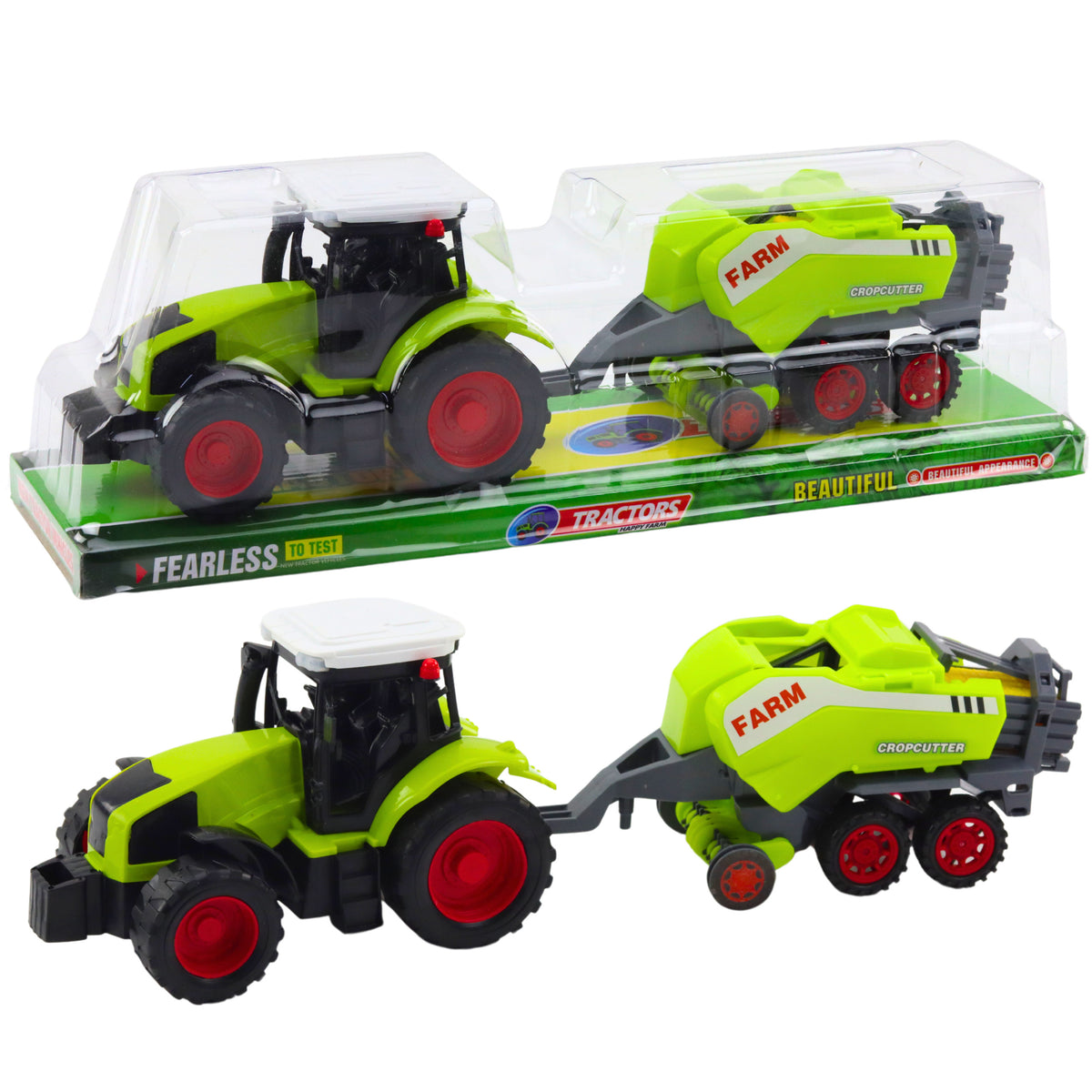 Set Of Tractor Tractor Agricultural Baler Hay Baler Green
