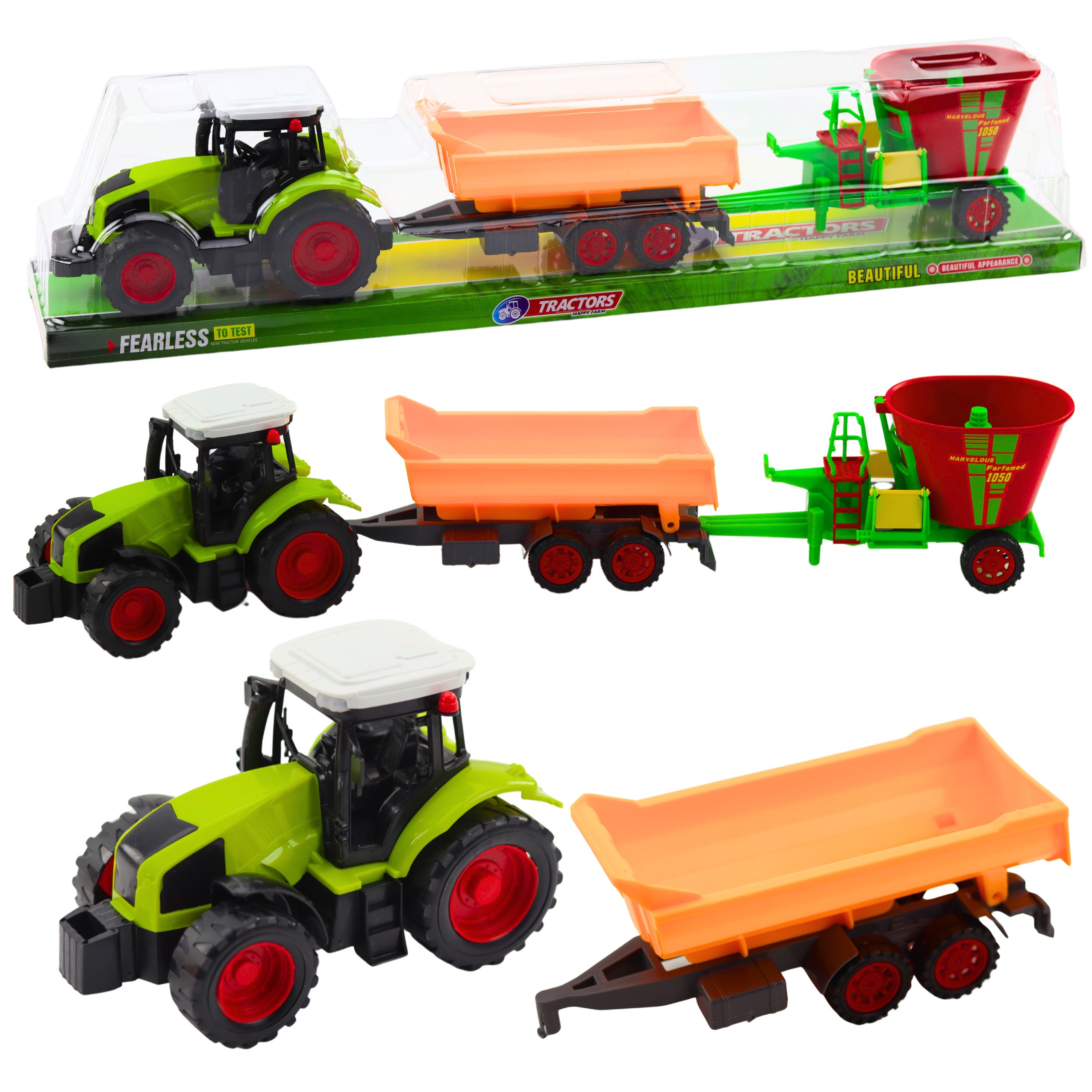 Set Of Agricultural Tractor Trailer Tipper Feed Wagon
