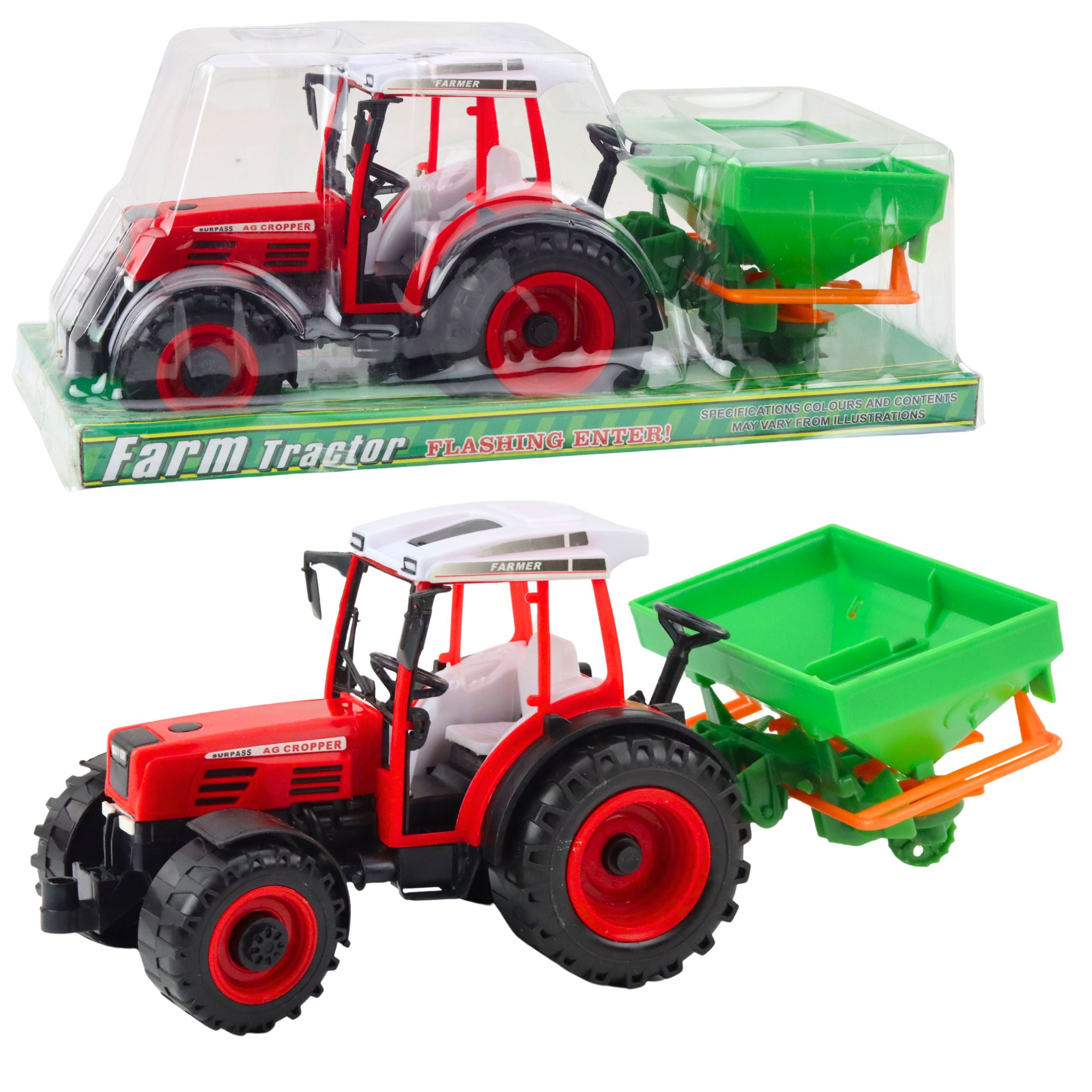 Farmer's Tractor With Seeder Red 34cm