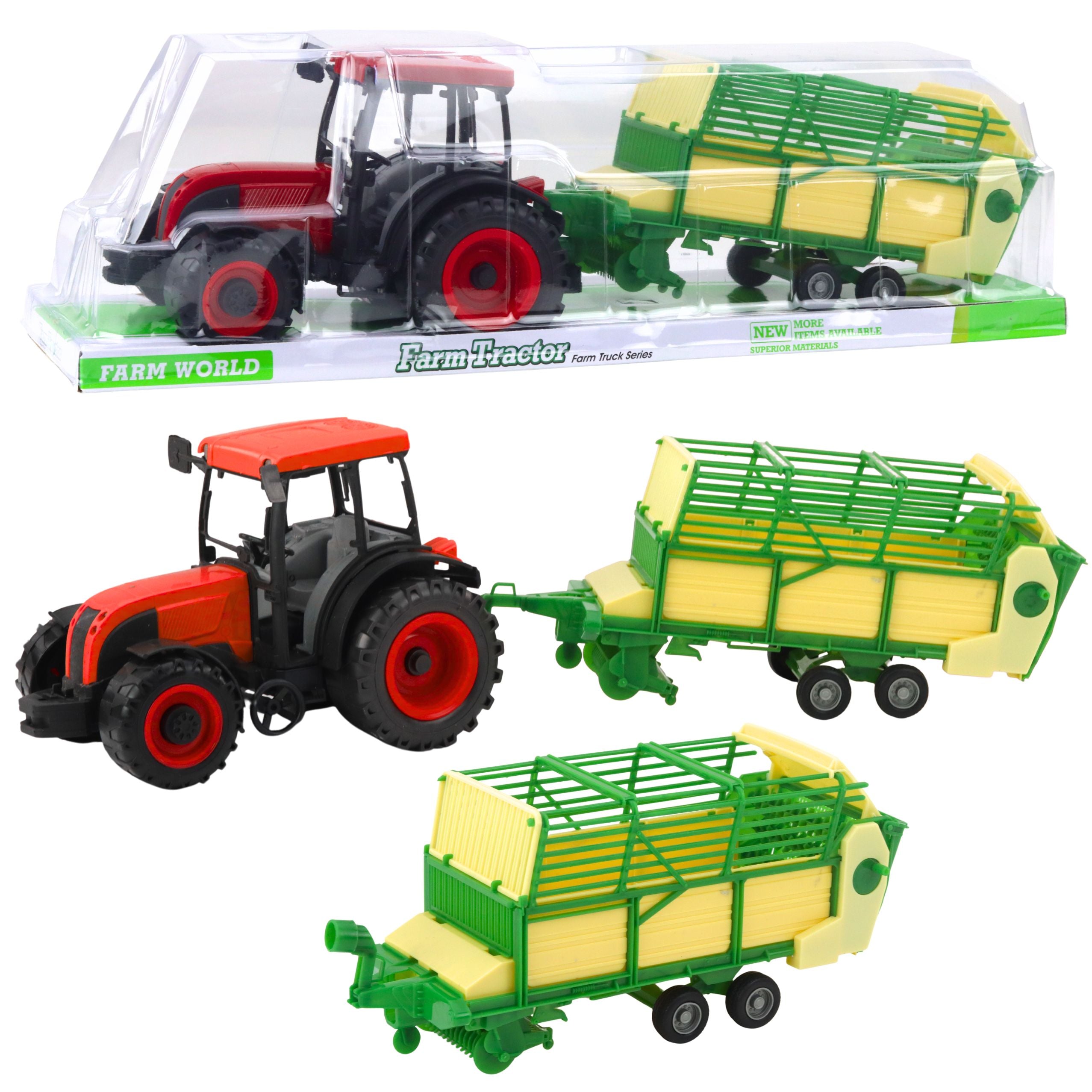 Agricultural Farm Tractor With Green And Yellow Trailer Red 50cm
