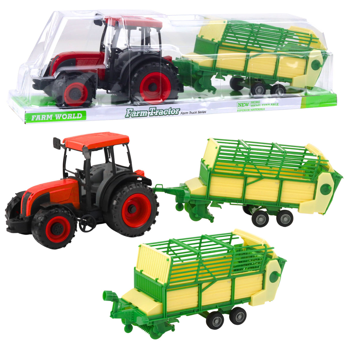 Agricultural Farm Tractor With Green And Yellow Trailer Red 50cm
