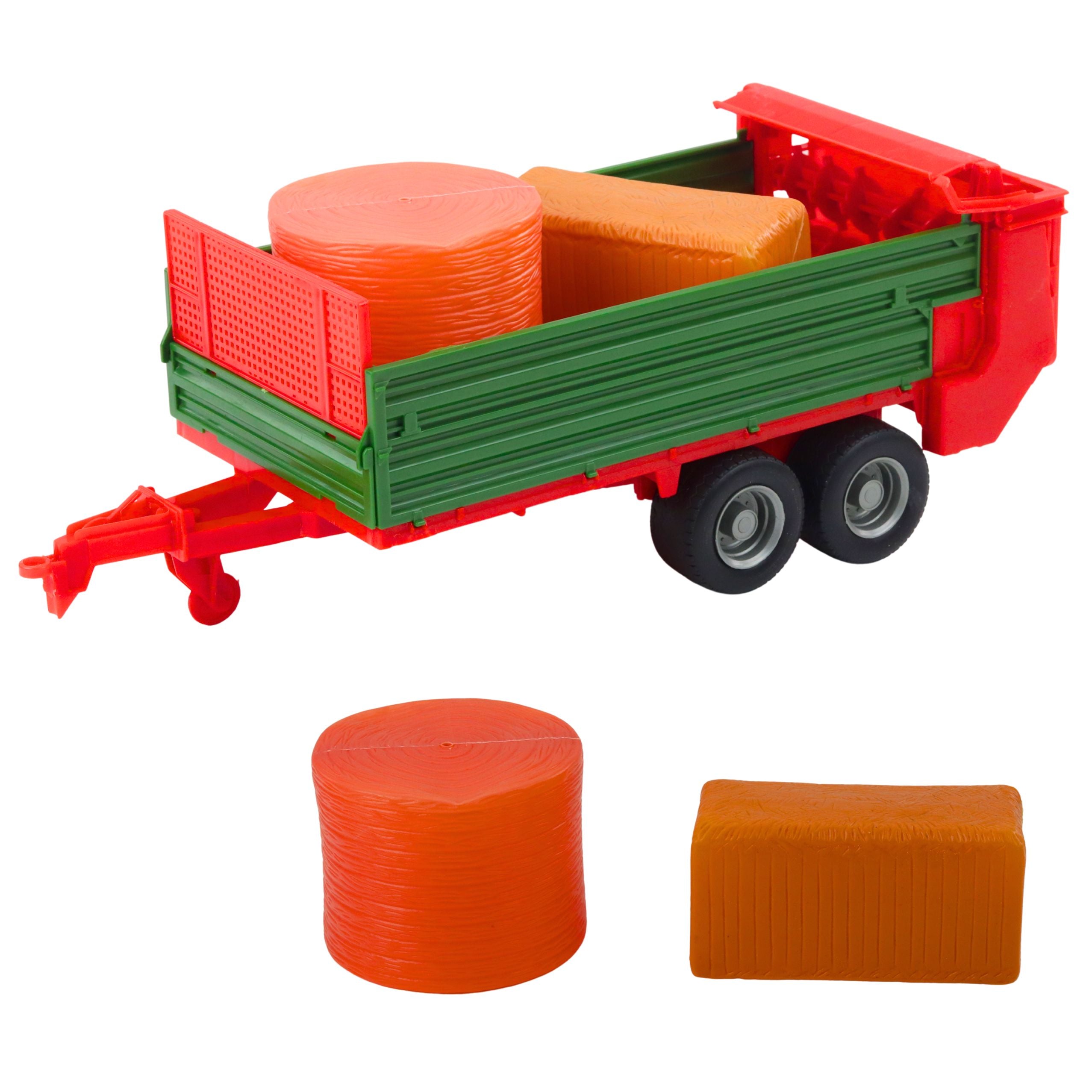 Agricultural Farm Tractor With Green Trailer And Hay Red 62cm