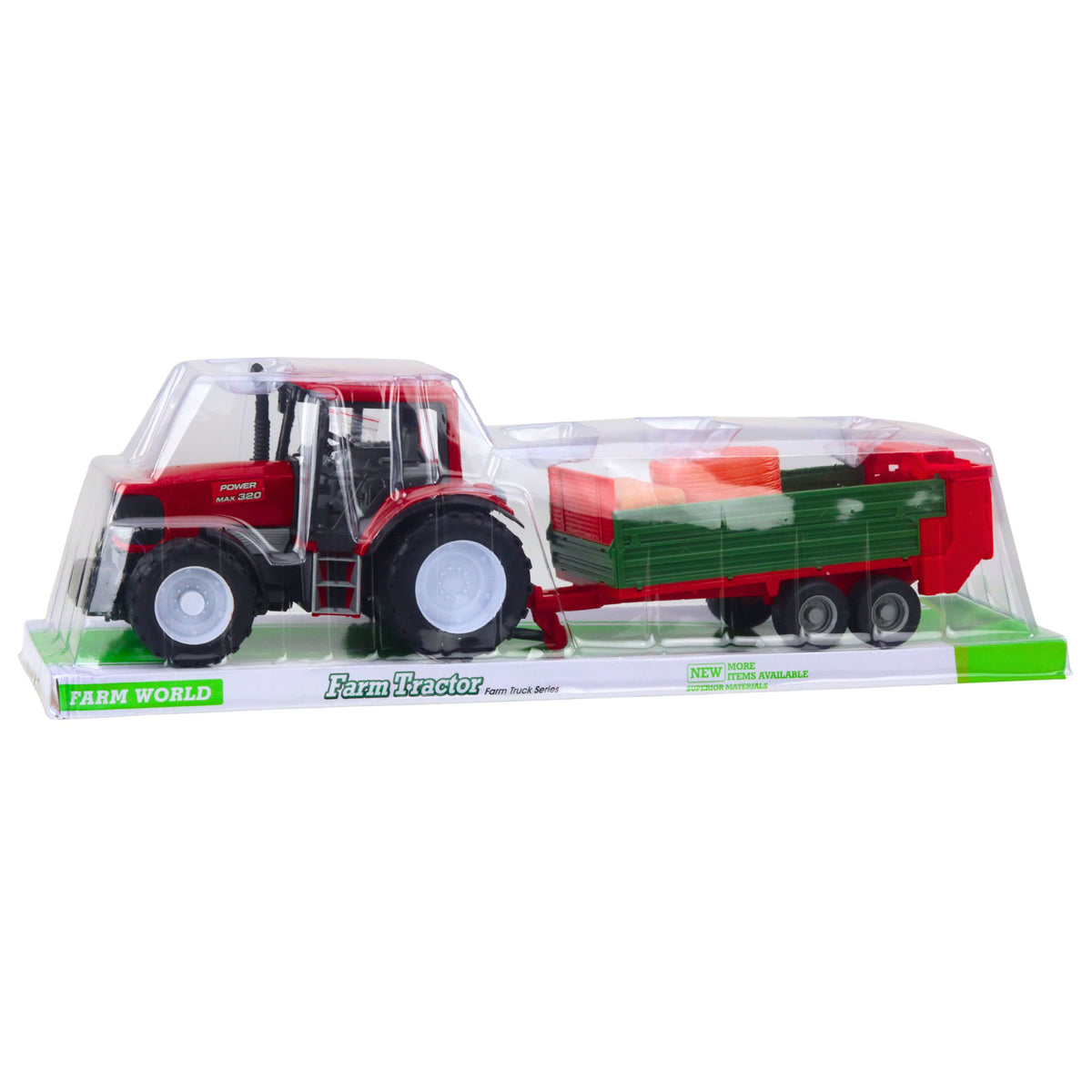 Mezőgazdasági traktor Zöld Utánfutóval és Hay Red 62cm