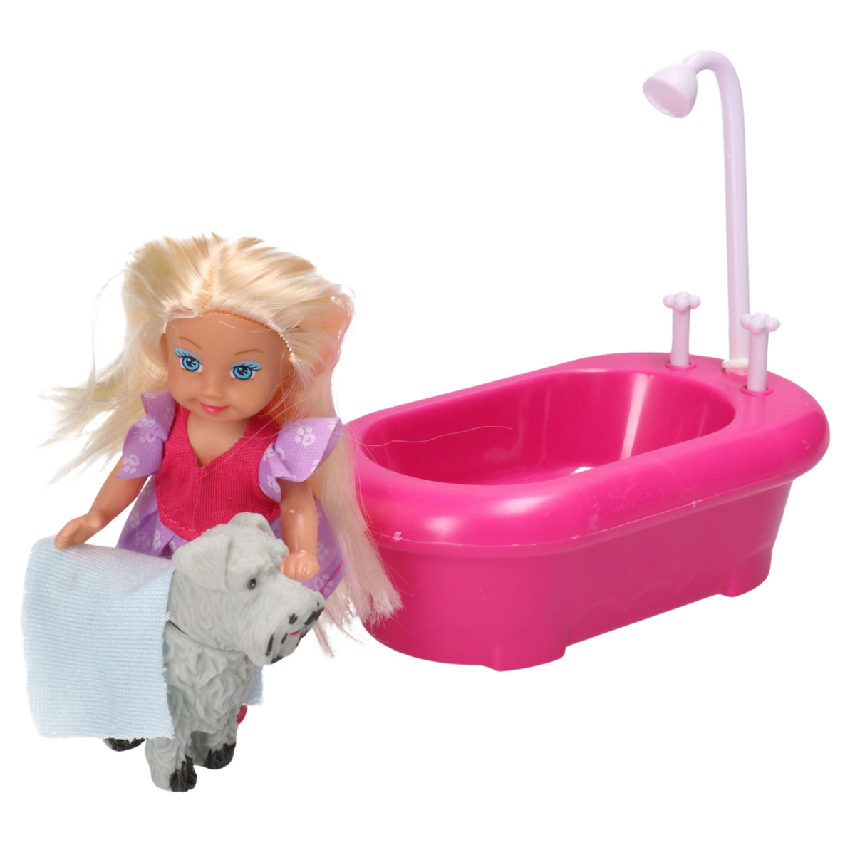 Mini Doll Set With Bathtub And White Dog Pink