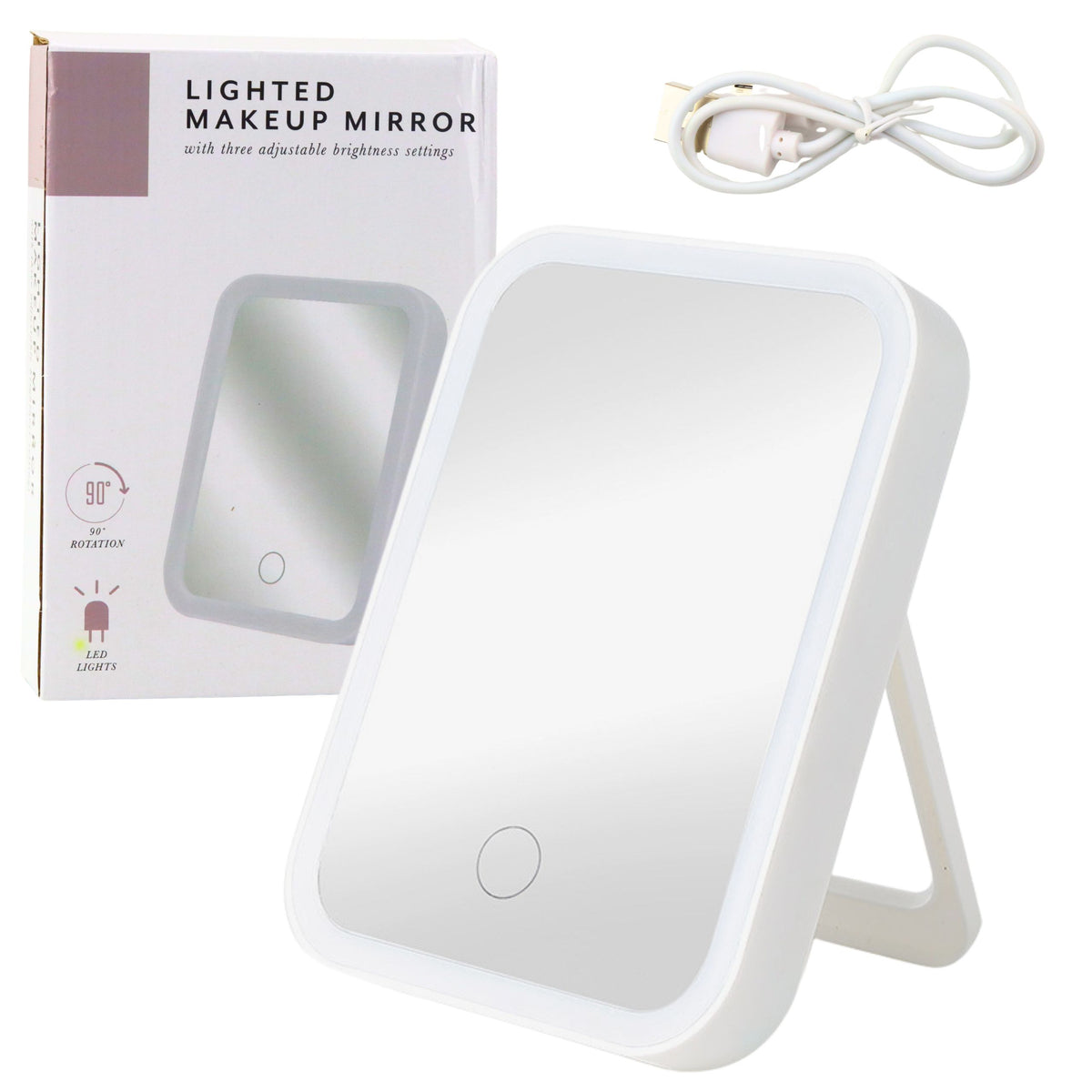 Led Illuminated Mirror 3 Lighting Modes 90° Tilt Angle White