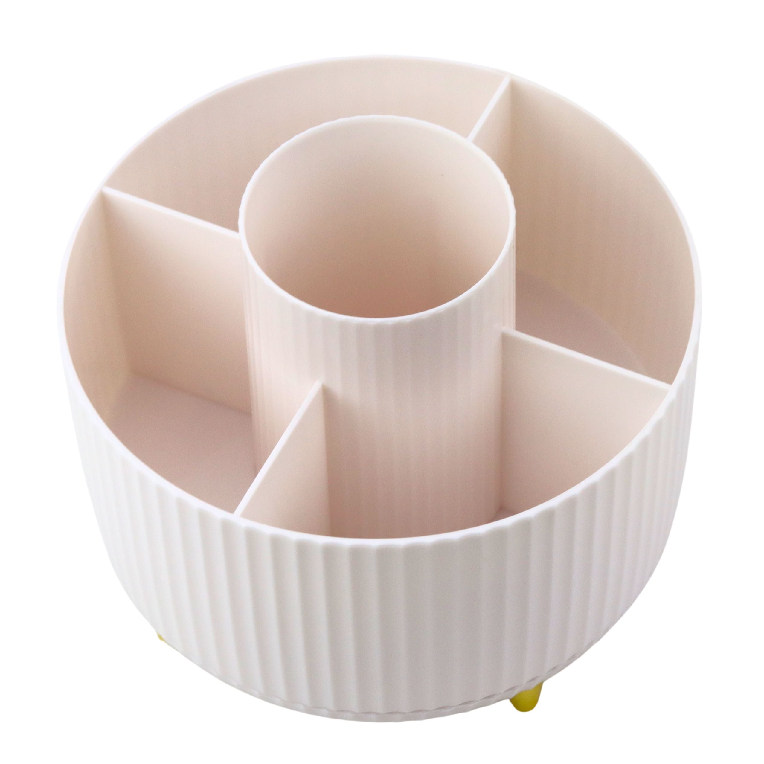 360° Rotating Cosmetic Brush Organizer With 5 Compartments White