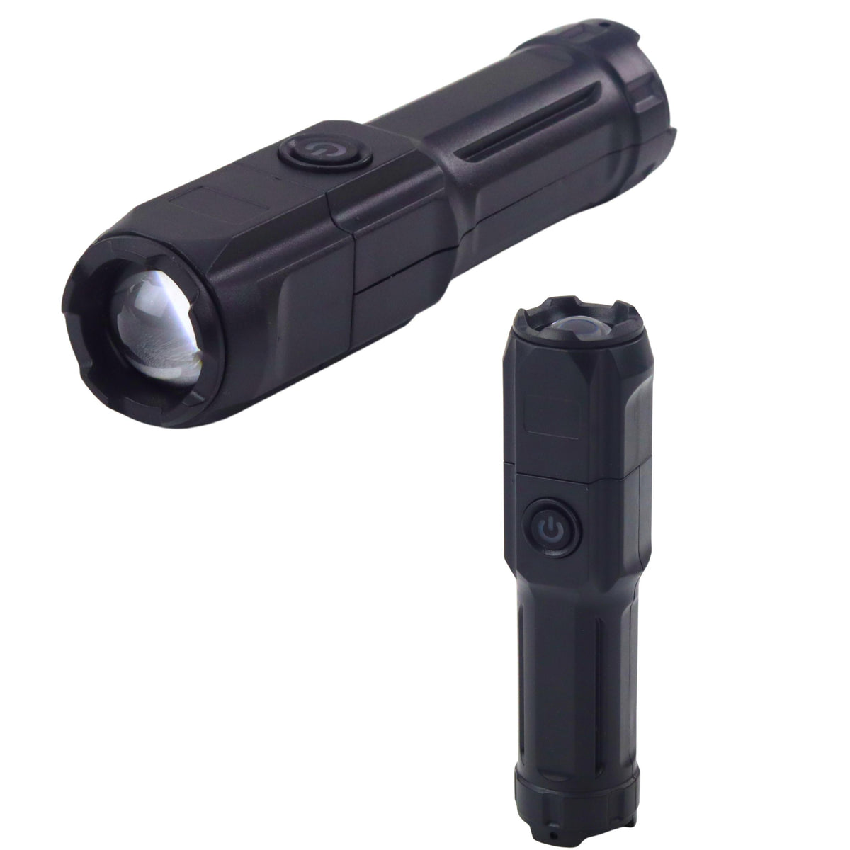 Led Flashlight Adjustable Zoom 3 Lighting Modes Usb Charging Black