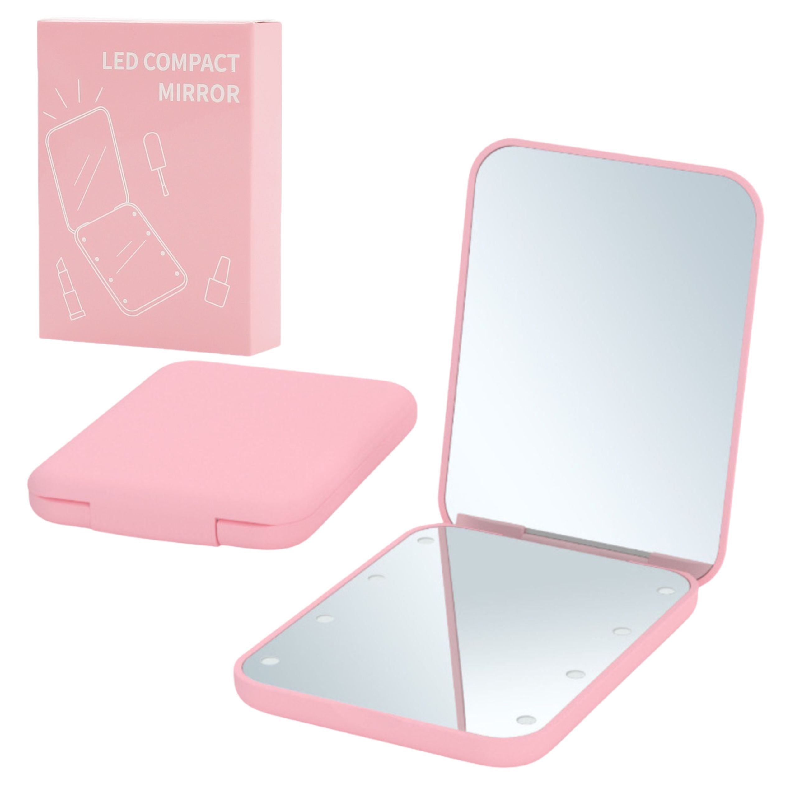Pocket Makeup Mirror With Led Lights Pink