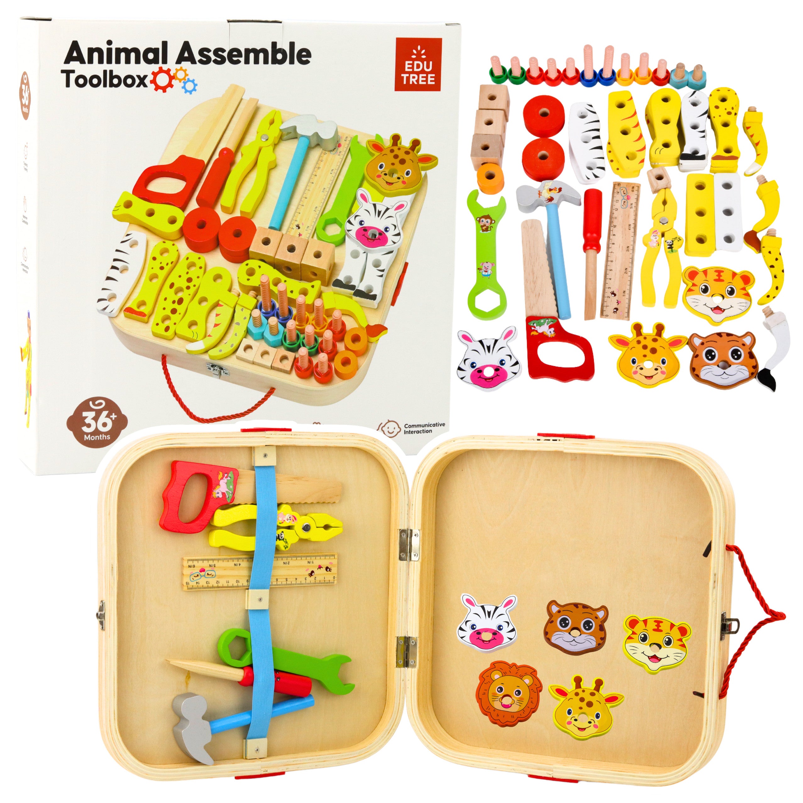 Wooden Craft Kit Animals To Assemble In A Suitcase 59pcs