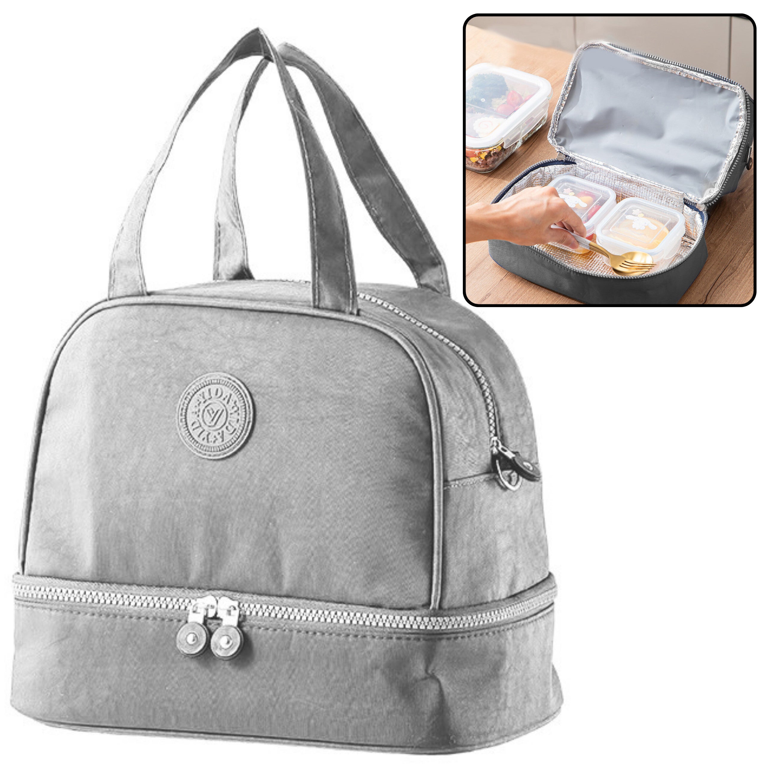 Thermal Insulating Breakfast Bag With Adjustable Belt Silver 27cm