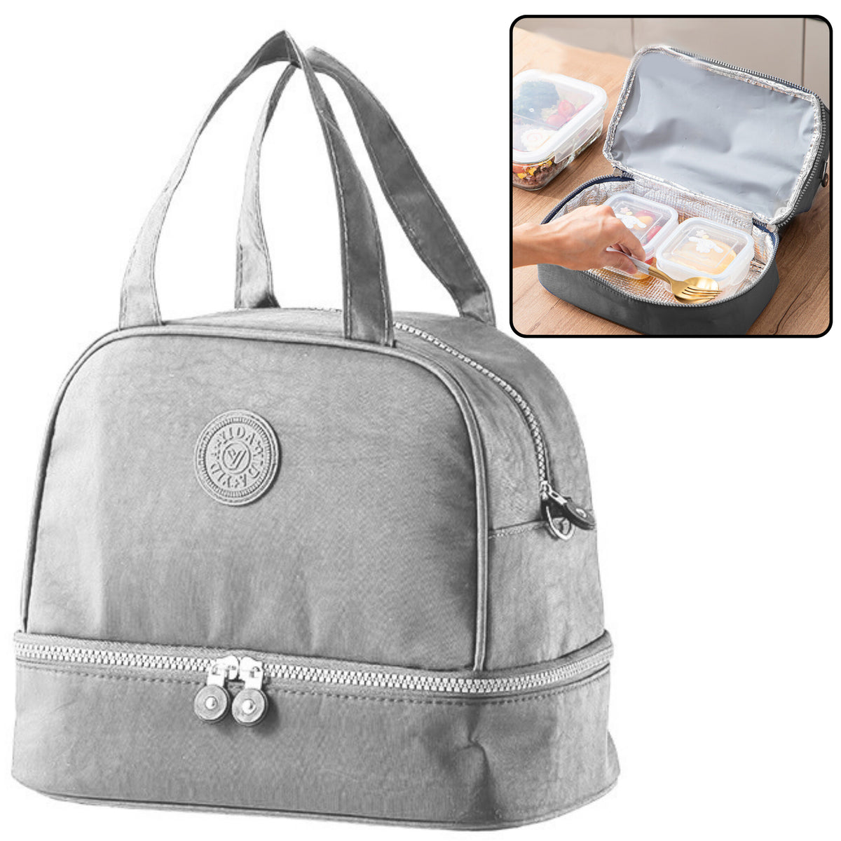 Bolsa De Desayuno Térmica Aislante Con Cinturón Regulable Plata 27cm