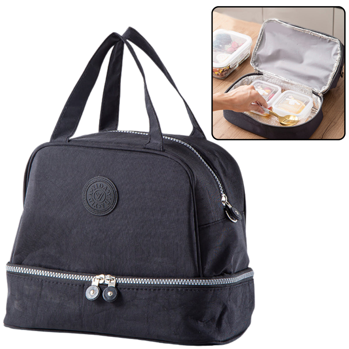 Bolsa De Desayuno Térmica Aislante Con Correa Ajustable Negro 27cm