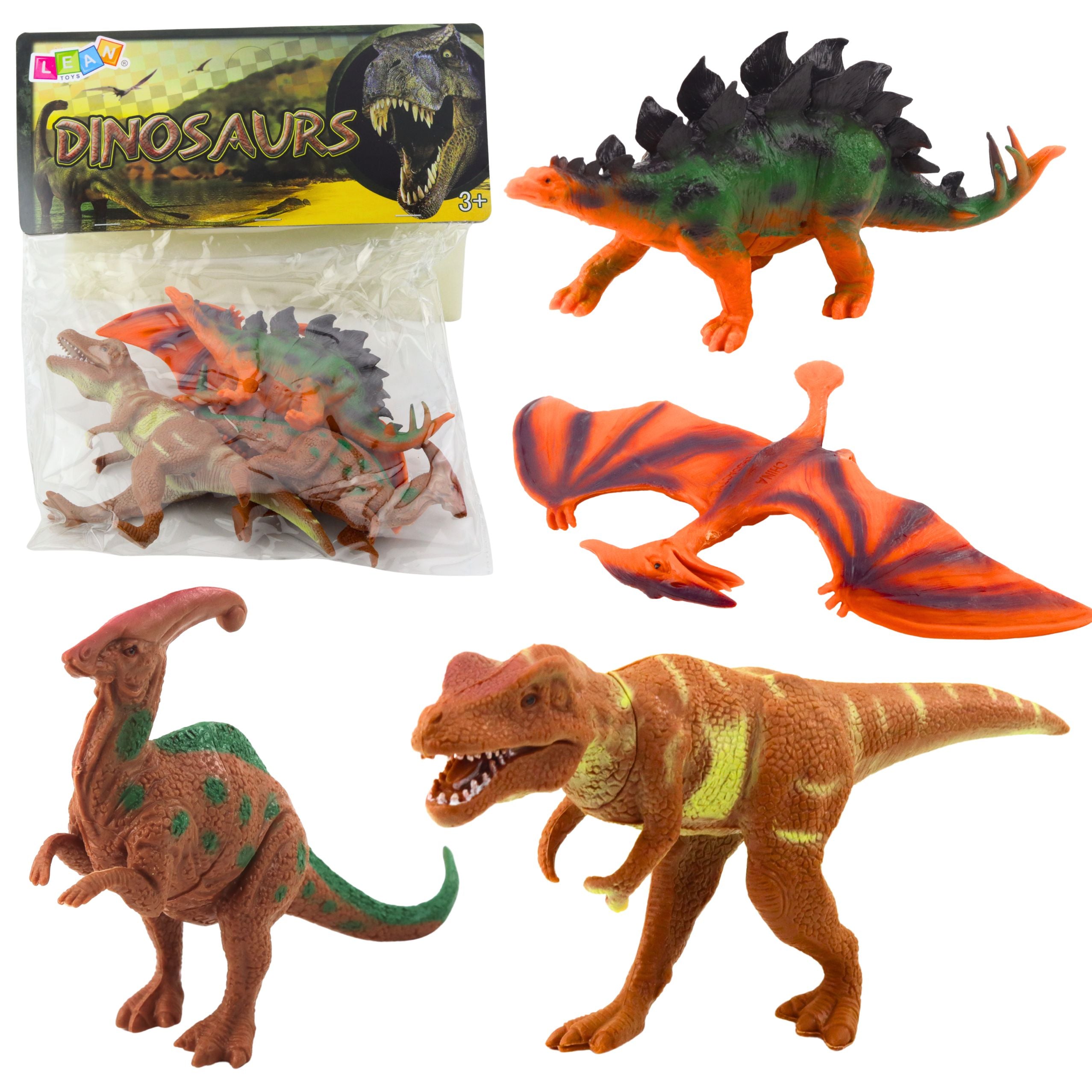 Set Of Dinosaur Figures T-rex Pteranodon Stegosaurus Parasaurolophus 4pcs
