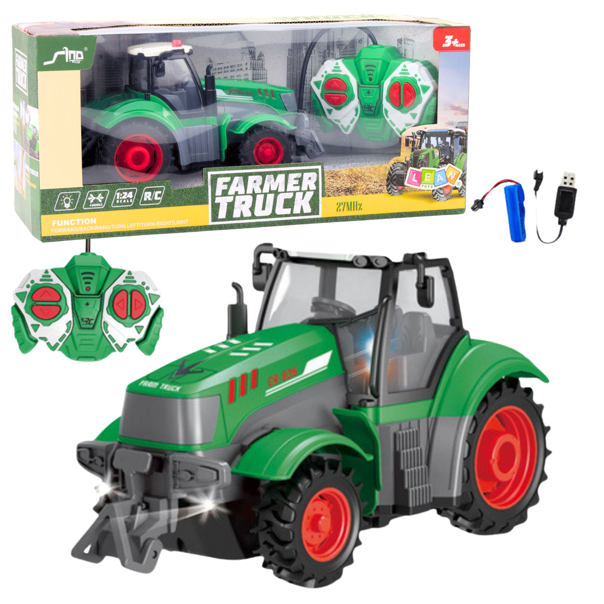 Remote Controlled Rc Agricultural Tractor Green 1:24