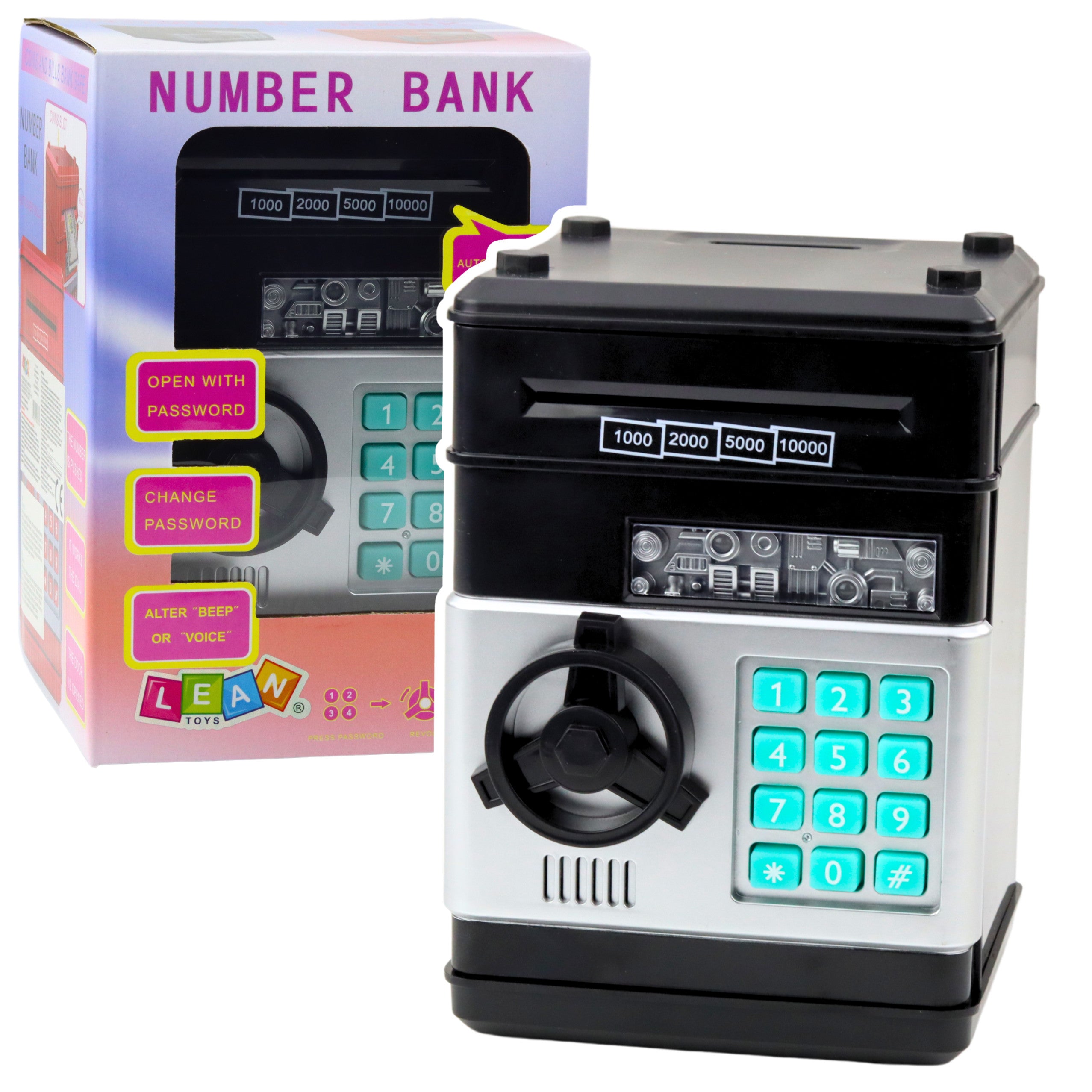 Atm Safe Piggy Bank Lights Sounds Pin Code Black